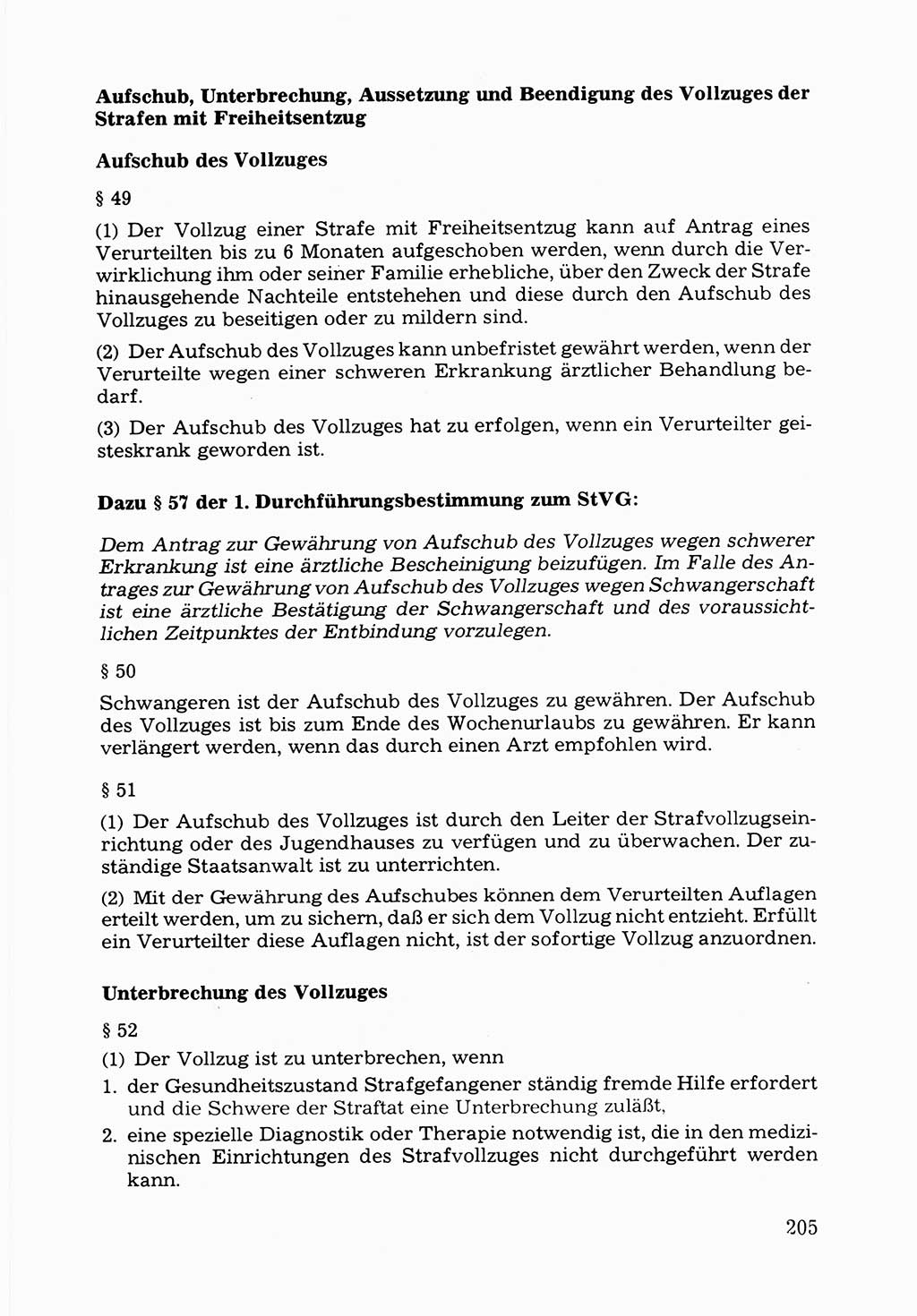 Verwaltungsmäßige Aufgaben beim Vollzug der Untersuchungshaft (U-Haft) sowie der Strafen mit Freiheitsentzug (SV) [Deutsche Demokratische Republik (DDR)] 1980, Seite 205 (Aufg. Vollz. U-Haft SV DDR 1980, S. 205)