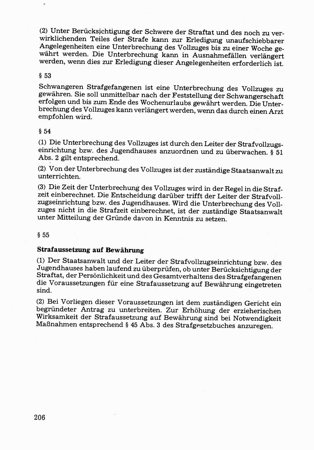 Verwaltungsmäßige Aufgaben beim Vollzug der Untersuchungshaft (U-Haft) sowie der Strafen mit Freiheitsentzug (SV) [Deutsche Demokratische Republik (DDR)] 1980, Seite 206 (Aufg. Vollz. U-Haft SV DDR 1980, S. 206)