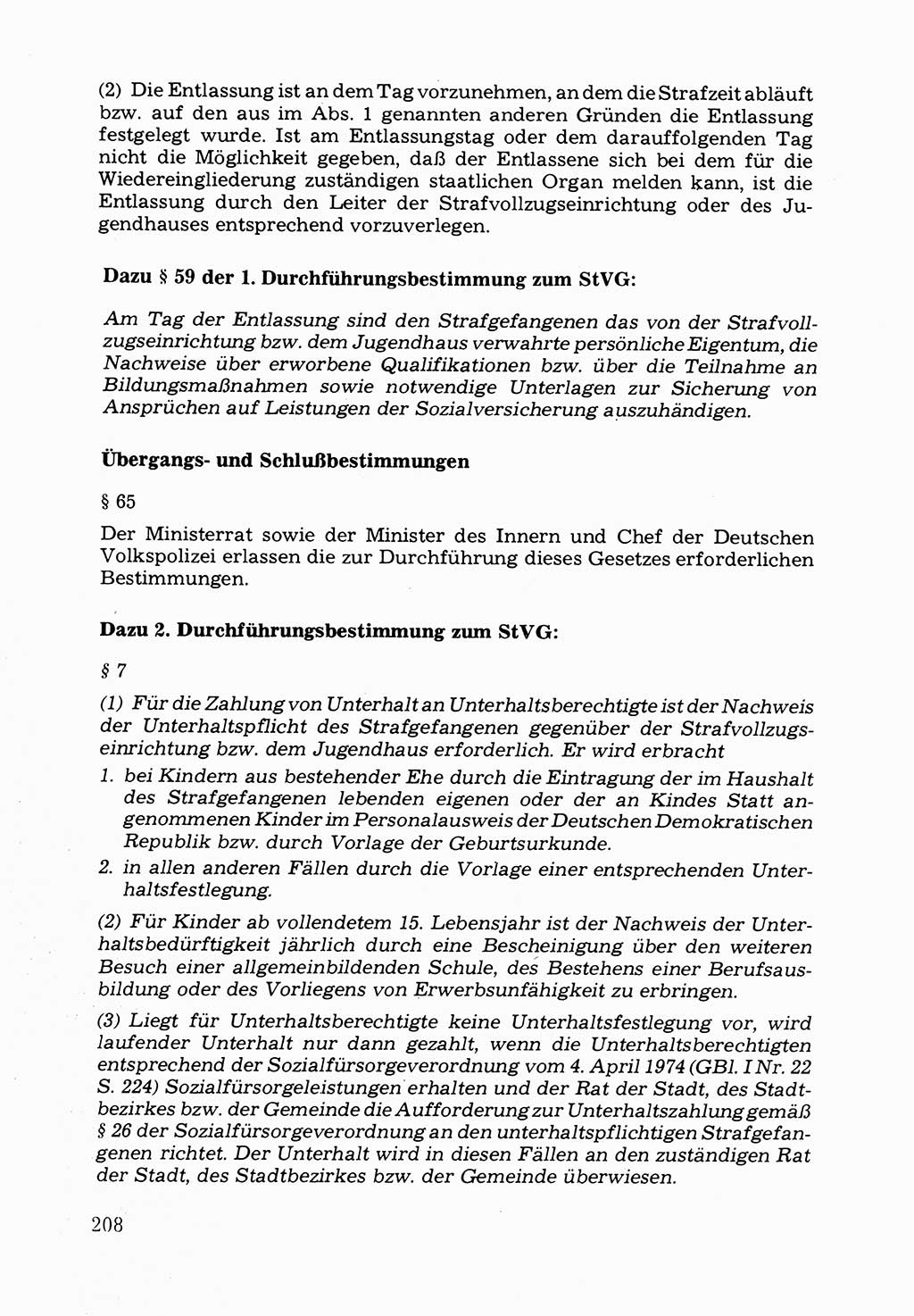Verwaltungsmäßige Aufgaben beim Vollzug der Untersuchungshaft (U-Haft) sowie der Strafen mit Freiheitsentzug (SV) [Deutsche Demokratische Republik (DDR)] 1980, Seite 208 (Aufg. Vollz. U-Haft SV DDR 1980, S. 208)