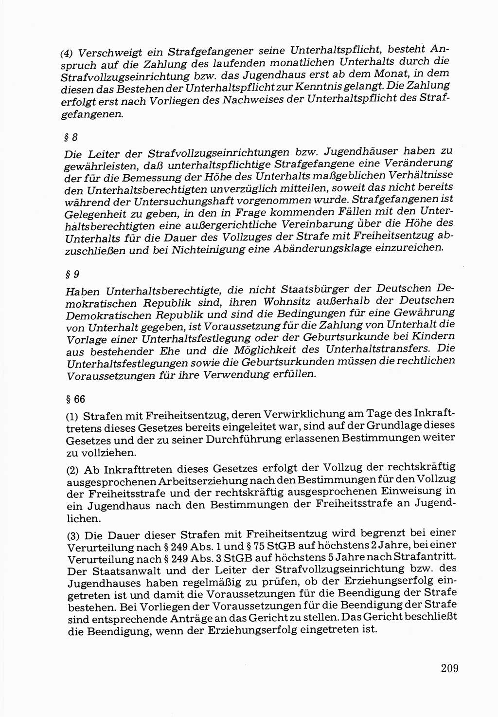 Verwaltungsmäßige Aufgaben beim Vollzug der Untersuchungshaft (U-Haft) sowie der Strafen mit Freiheitsentzug (SV) [Deutsche Demokratische Republik (DDR)] 1980, Seite 209 (Aufg. Vollz. U-Haft SV DDR 1980, S. 209)