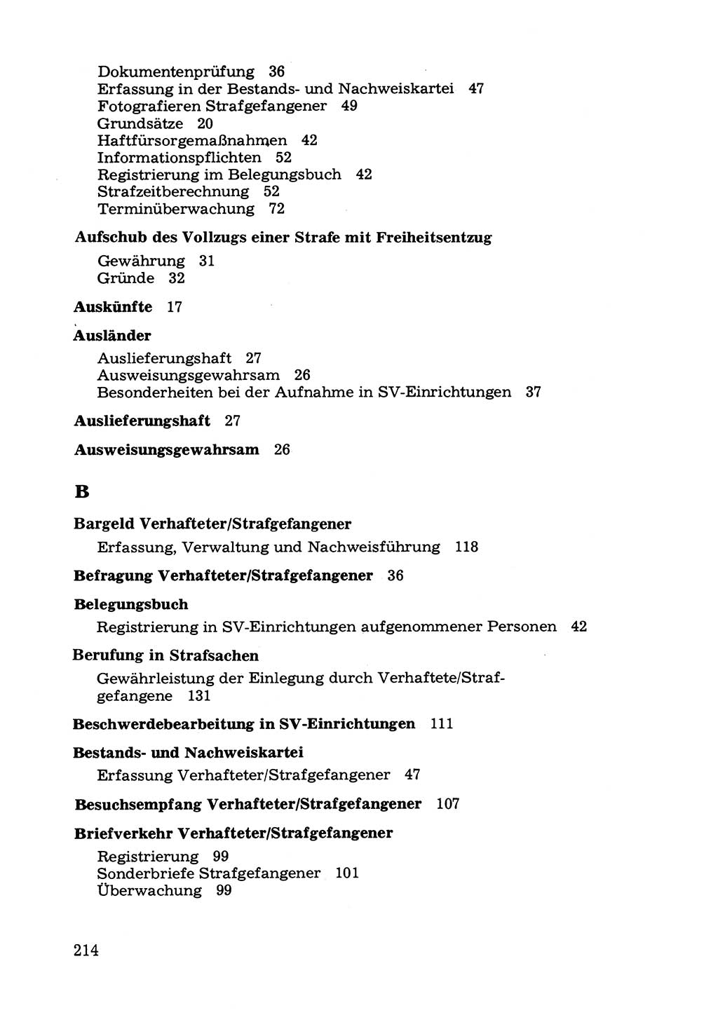 Verwaltungsmäßige Aufgaben beim Vollzug der Untersuchungshaft (U-Haft) sowie der Strafen mit Freiheitsentzug (SV) [Deutsche Demokratische Republik (DDR)] 1980, Seite 214 (Aufg. Vollz. U-Haft SV DDR 1980, S. 214)