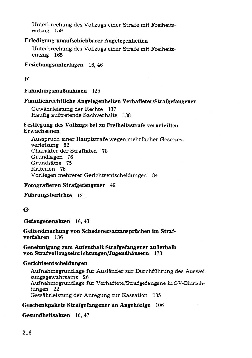 Verwaltungsmäßige Aufgaben beim Vollzug der Untersuchungshaft (U-Haft) sowie der Strafen mit Freiheitsentzug (SV) [Deutsche Demokratische Republik (DDR)] 1980, Seite 216 (Aufg. Vollz. U-Haft SV DDR 1980, S. 216)