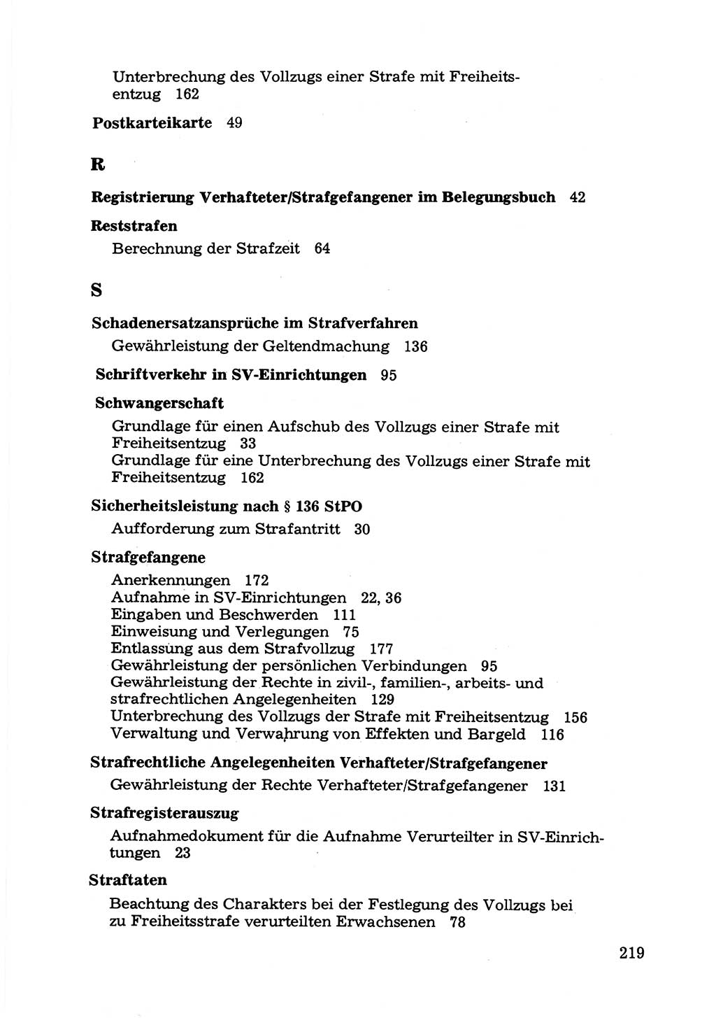 Verwaltungsmäßige Aufgaben beim Vollzug der Untersuchungshaft (U-Haft) sowie der Strafen mit Freiheitsentzug (SV) [Deutsche Demokratische Republik (DDR)] 1980, Seite 219 (Aufg. Vollz. U-Haft SV DDR 1980, S. 219)
