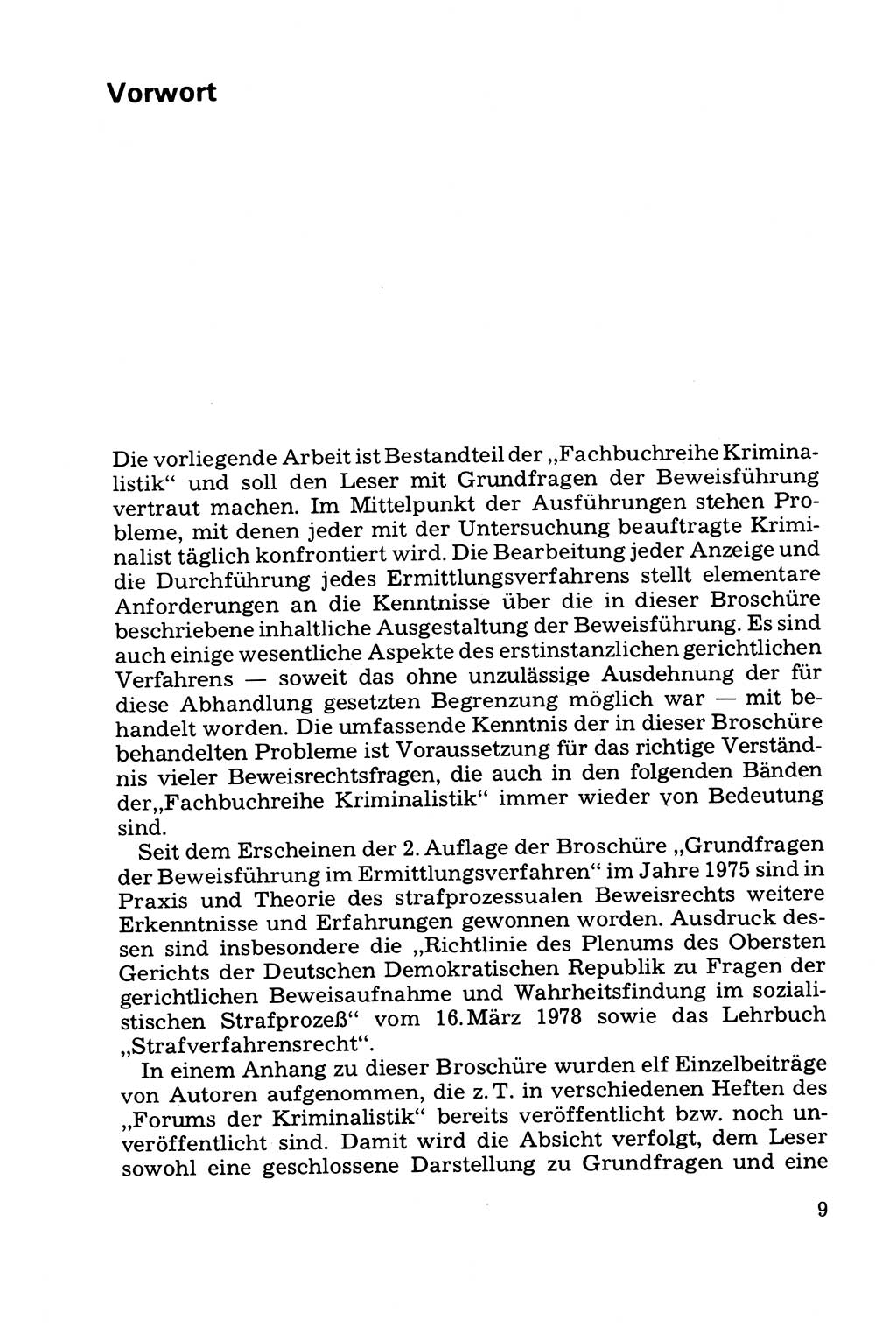 Grundfragen der Beweisführung im Ermittlungsverfahren [Deutsche Demokratische Republik (DDR)] 1980, Seite 9 (Bws.-Fhrg. EV DDR 1980, S. 9)