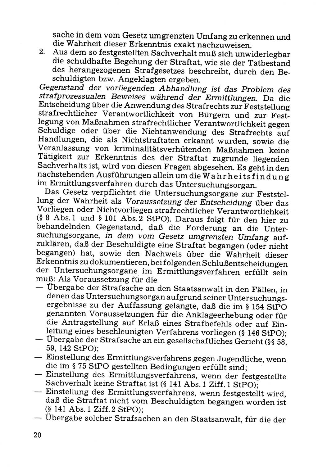 Grundfragen der Beweisführung im Ermittlungsverfahren [Deutsche Demokratische Republik (DDR)] 1980, Seite 20 (Bws.-Fhrg. EV DDR 1980, S. 20)