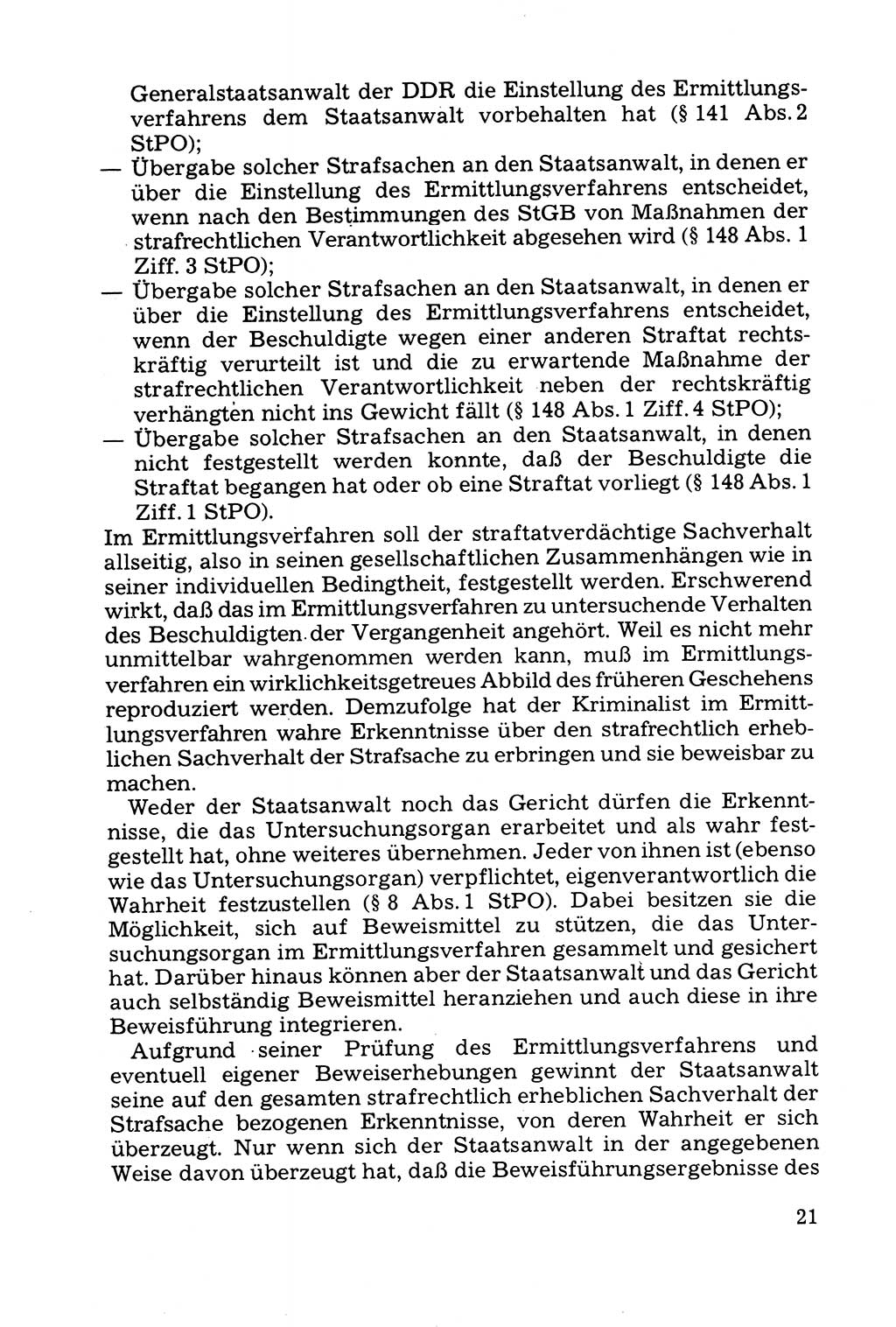 Grundfragen der Beweisführung im Ermittlungsverfahren [Deutsche Demokratische Republik (DDR)] 1980, Seite 21 (Bws.-Fhrg. EV DDR 1980, S. 21)