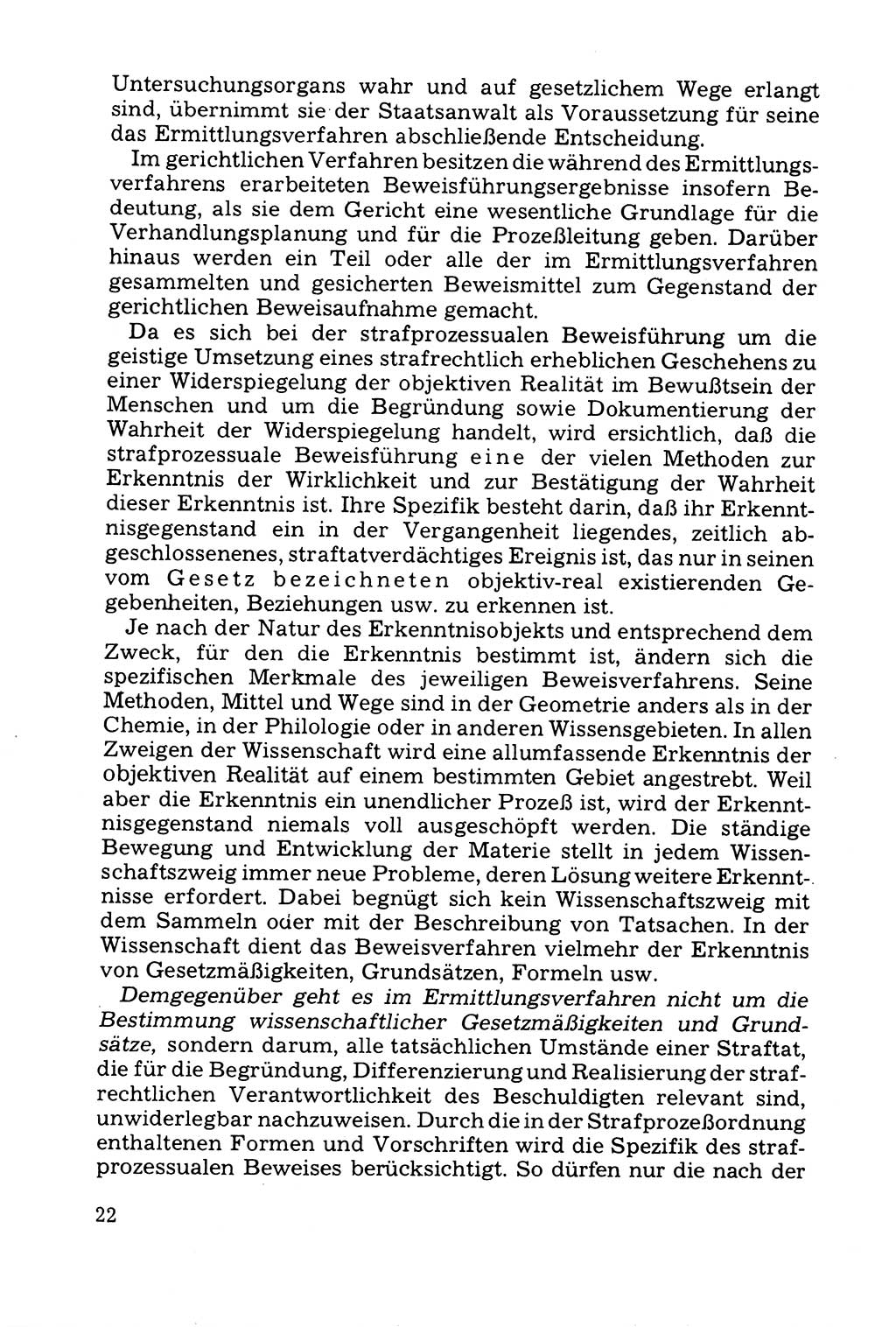 Grundfragen der Beweisführung im Ermittlungsverfahren [Deutsche Demokratische Republik (DDR)] 1980, Seite 22 (Bws.-Fhrg. EV DDR 1980, S. 22)