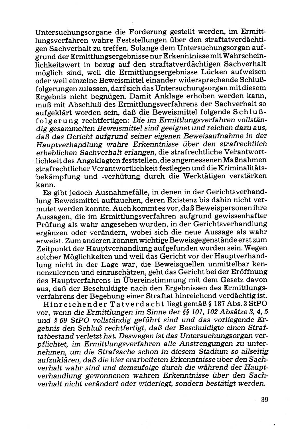 Grundfragen der Beweisführung im Ermittlungsverfahren [Deutsche Demokratische Republik (DDR)] 1980, Seite 39 (Bws.-Fhrg. EV DDR 1980, S. 39)