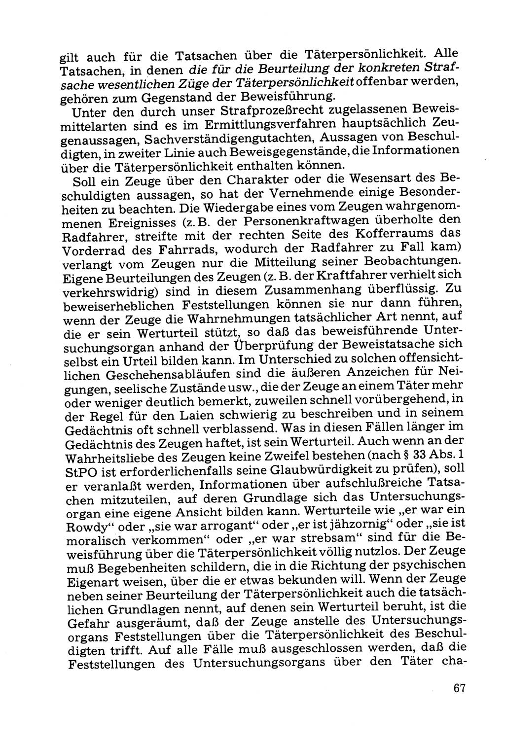 Grundfragen der Beweisführung im Ermittlungsverfahren [Deutsche Demokratische Republik (DDR)] 1980, Seite 67 (Bws.-Fhrg. EV DDR 1980, S. 67)