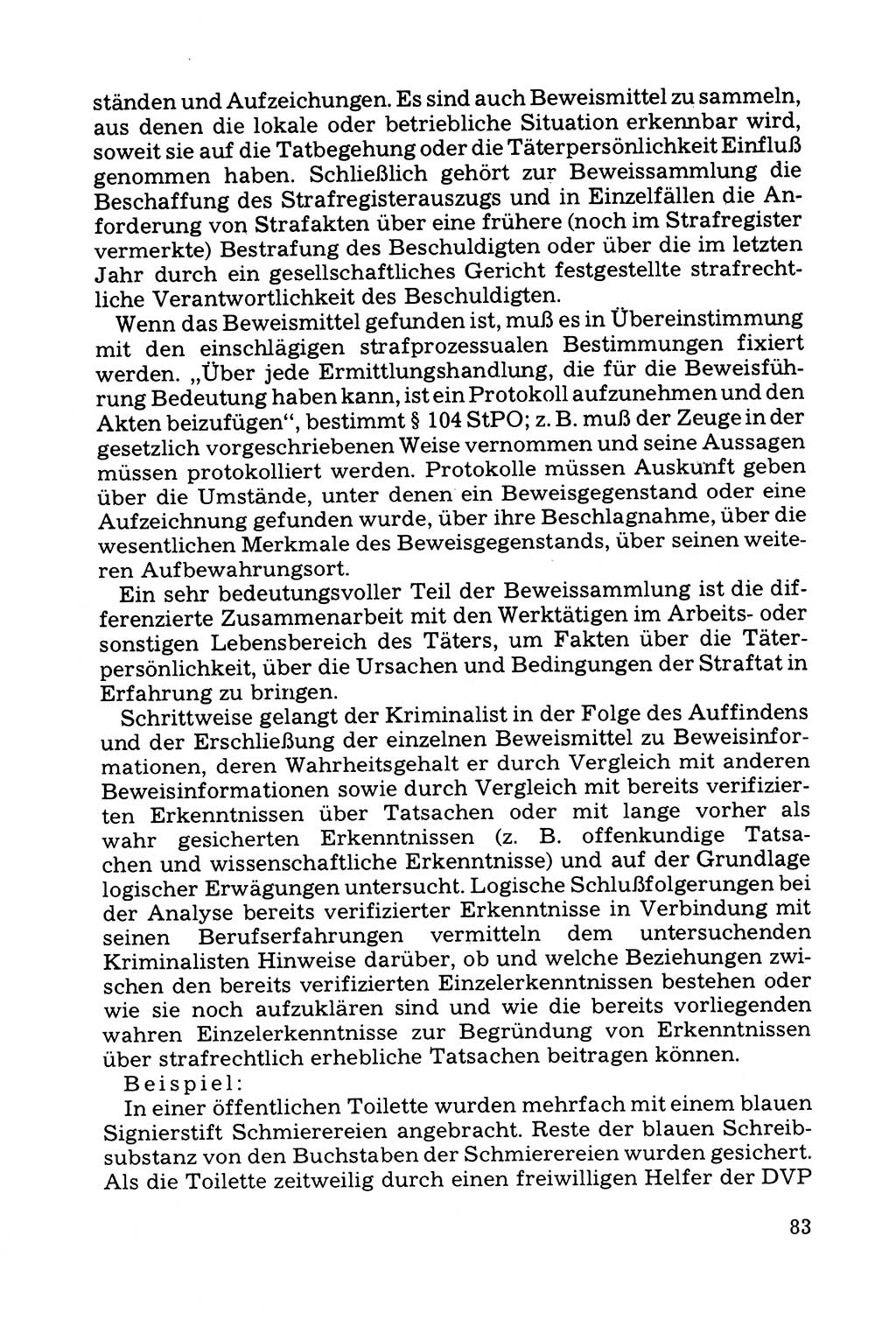 Grundfragen der Beweisführung im Ermittlungsverfahren [Deutsche Demokratische Republik (DDR)] 1980, Seite 83 (Bws.-Fhrg. EV DDR 1980, S. 83)
