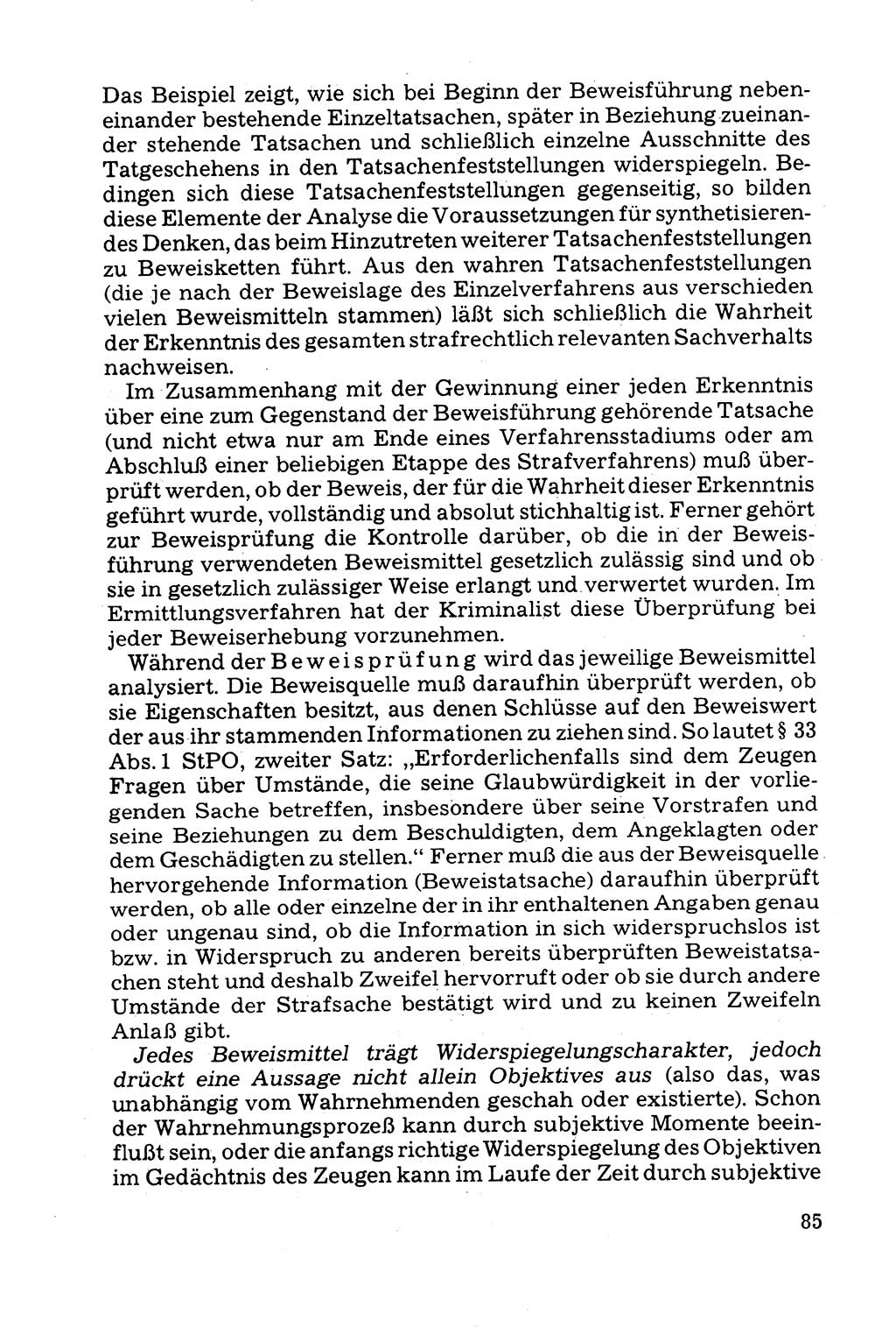 Grundfragen der Beweisführung im Ermittlungsverfahren [Deutsche Demokratische Republik (DDR)] 1980, Seite 85 (Bws.-Fhrg. EV DDR 1980, S. 85)