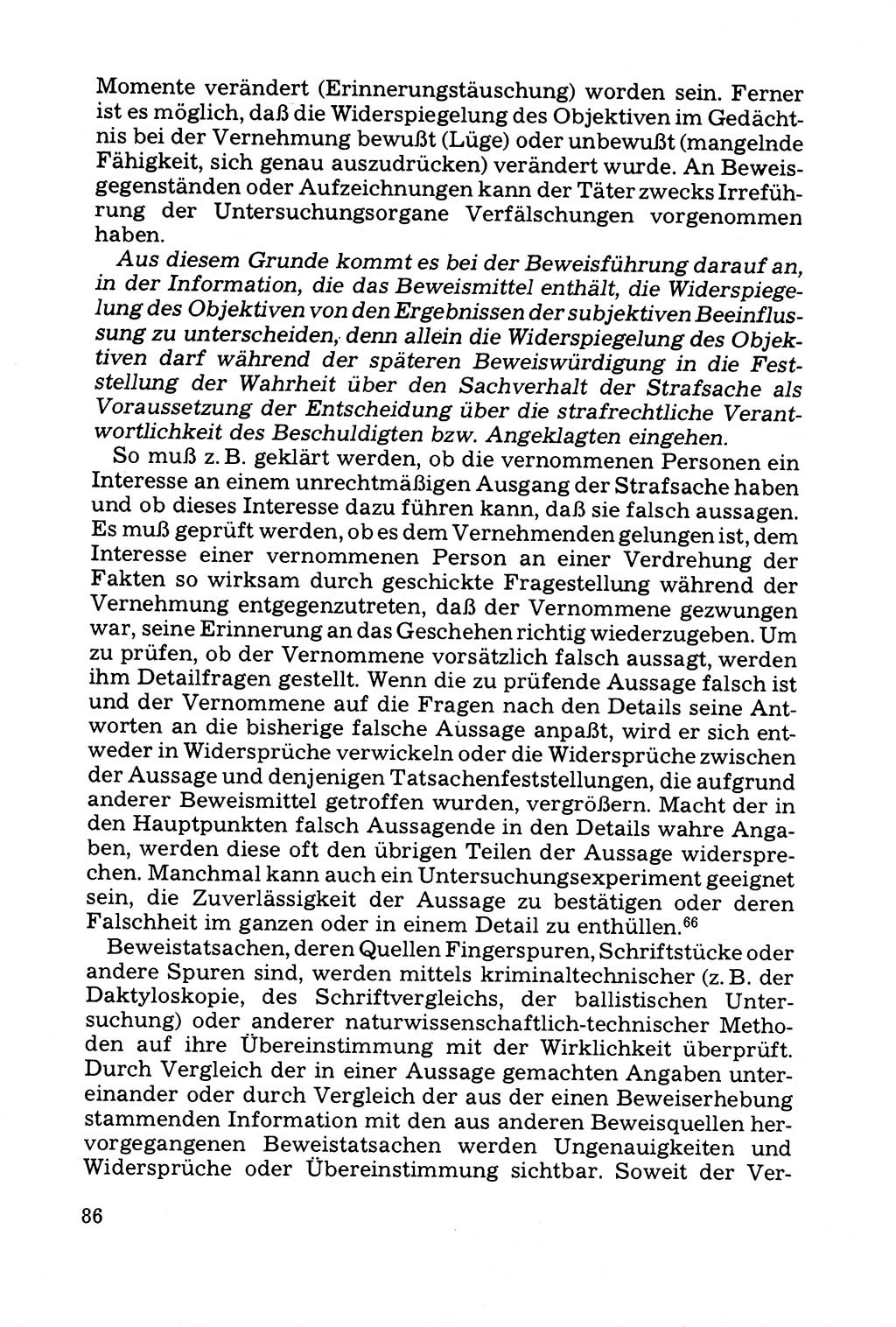 Grundfragen der Beweisführung im Ermittlungsverfahren [Deutsche Demokratische Republik (DDR)] 1980, Seite 86 (Bws.-Fhrg. EV DDR 1980, S. 86)