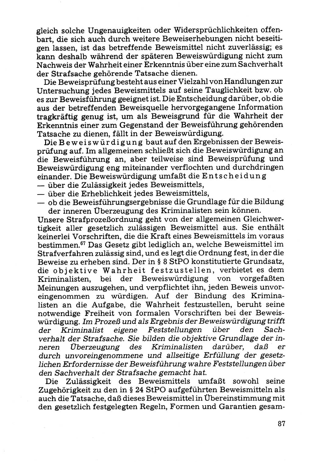 Grundfragen der Beweisführung im Ermittlungsverfahren [Deutsche Demokratische Republik (DDR)] 1980, Seite 87 (Bws.-Fhrg. EV DDR 1980, S. 87)