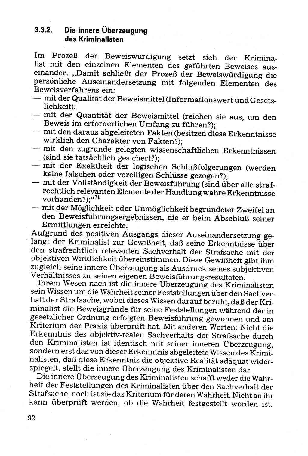 Grundfragen der Beweisführung im Ermittlungsverfahren [Deutsche Demokratische Republik (DDR)] 1980, Seite 92 (Bws.-Fhrg. EV DDR 1980, S. 92)