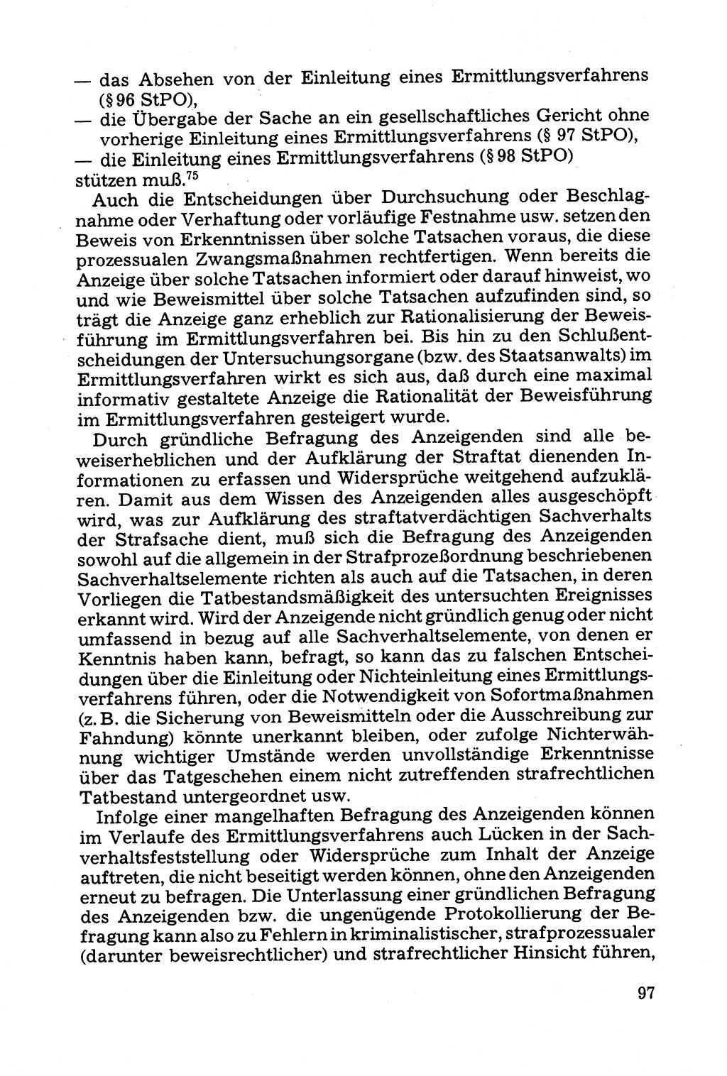 Grundfragen der Beweisführung im Ermittlungsverfahren [Deutsche Demokratische Republik (DDR)] 1980, Seite 97 (Bws.-Fhrg. EV DDR 1980, S. 97)