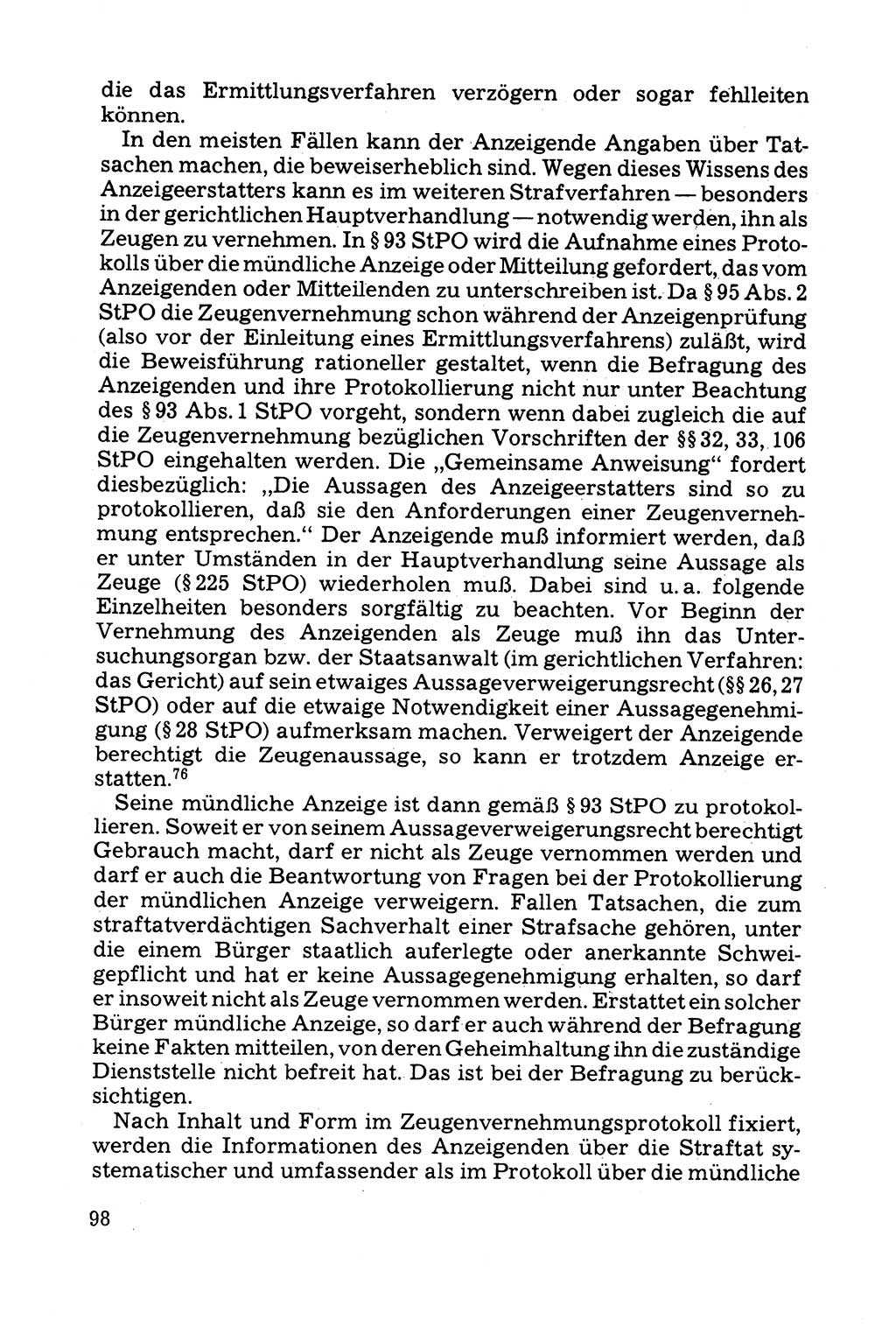 Grundfragen der Beweisführung im Ermittlungsverfahren [Deutsche Demokratische Republik (DDR)] 1980, Seite 98 (Bws.-Fhrg. EV DDR 1980, S. 98)