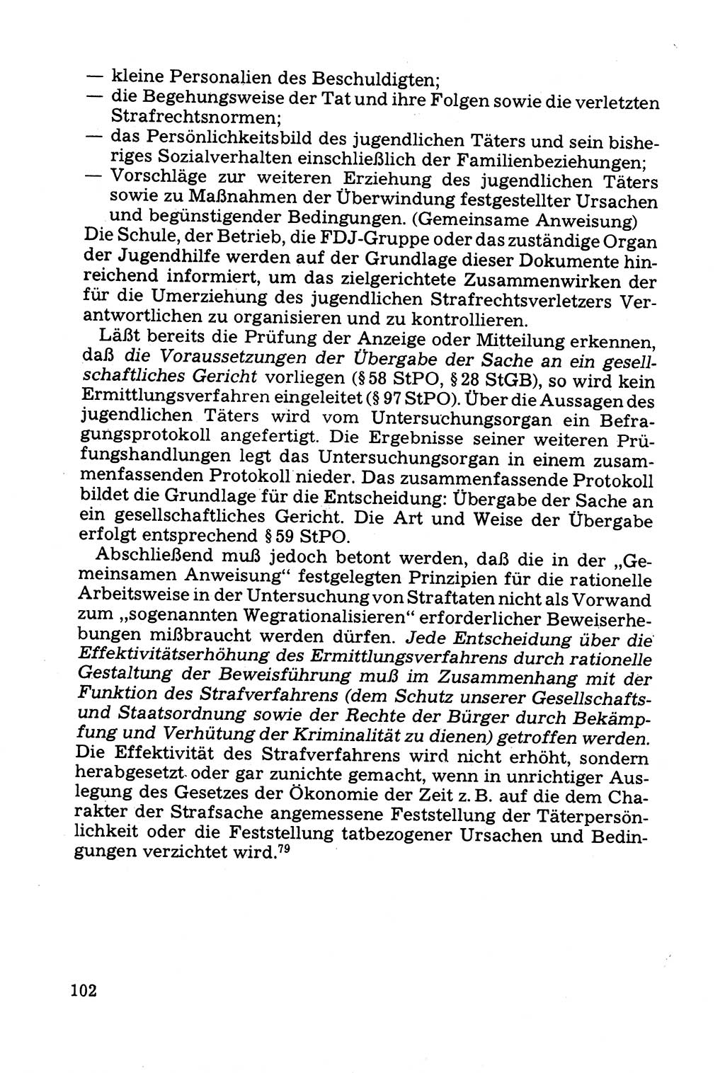 Grundfragen der Beweisführung im Ermittlungsverfahren [Deutsche Demokratische Republik (DDR)] 1980, Seite 102 (Bws.-Fhrg. EV DDR 1980, S. 102)