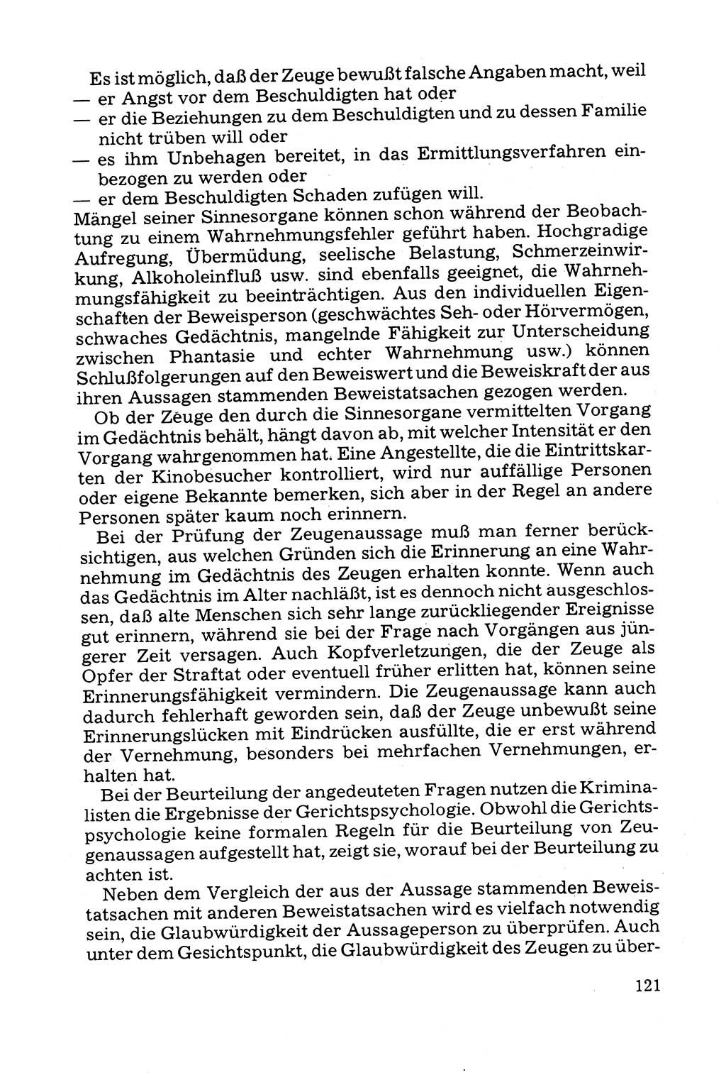Grundfragen der Beweisführung im Ermittlungsverfahren [Deutsche Demokratische Republik (DDR)] 1980, Seite 121 (Bws.-Fhrg. EV DDR 1980, S. 121)
