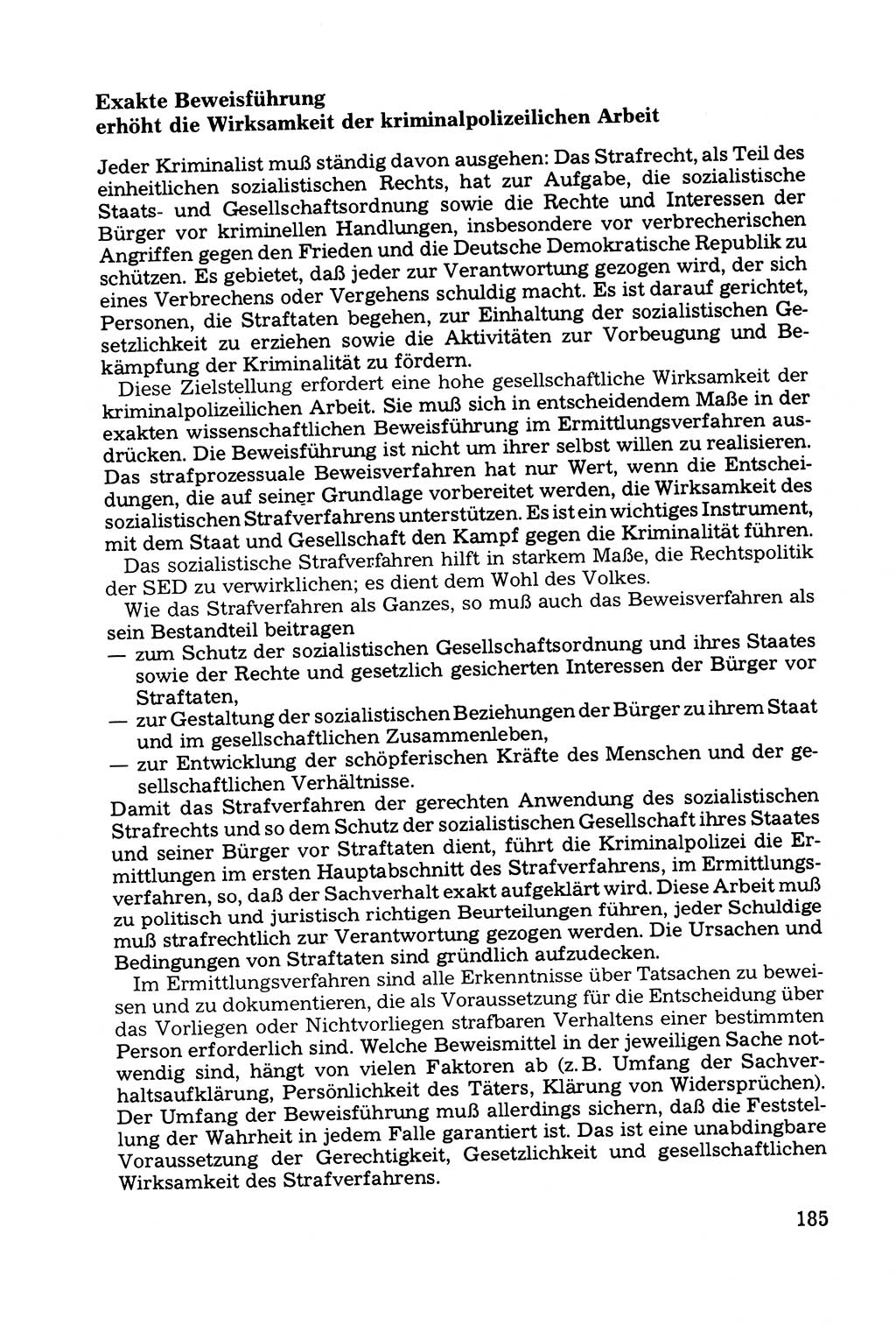 Grundfragen der Beweisführung im Ermittlungsverfahren [Deutsche Demokratische Republik (DDR)] 1980, Seite 185 (Bws.-Fhrg. EV DDR 1980, S. 185)