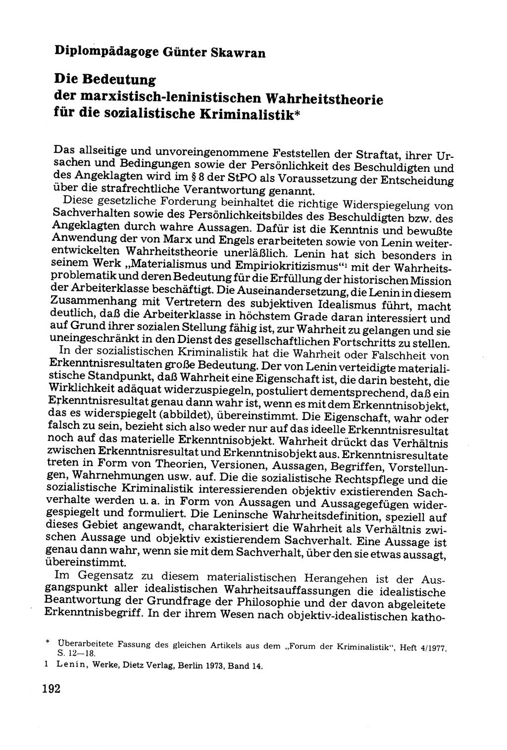 Grundfragen der Beweisführung im Ermittlungsverfahren [Deutsche Demokratische Republik (DDR)] 1980, Seite 192 (Bws.-Fhrg. EV DDR 1980, S. 192)