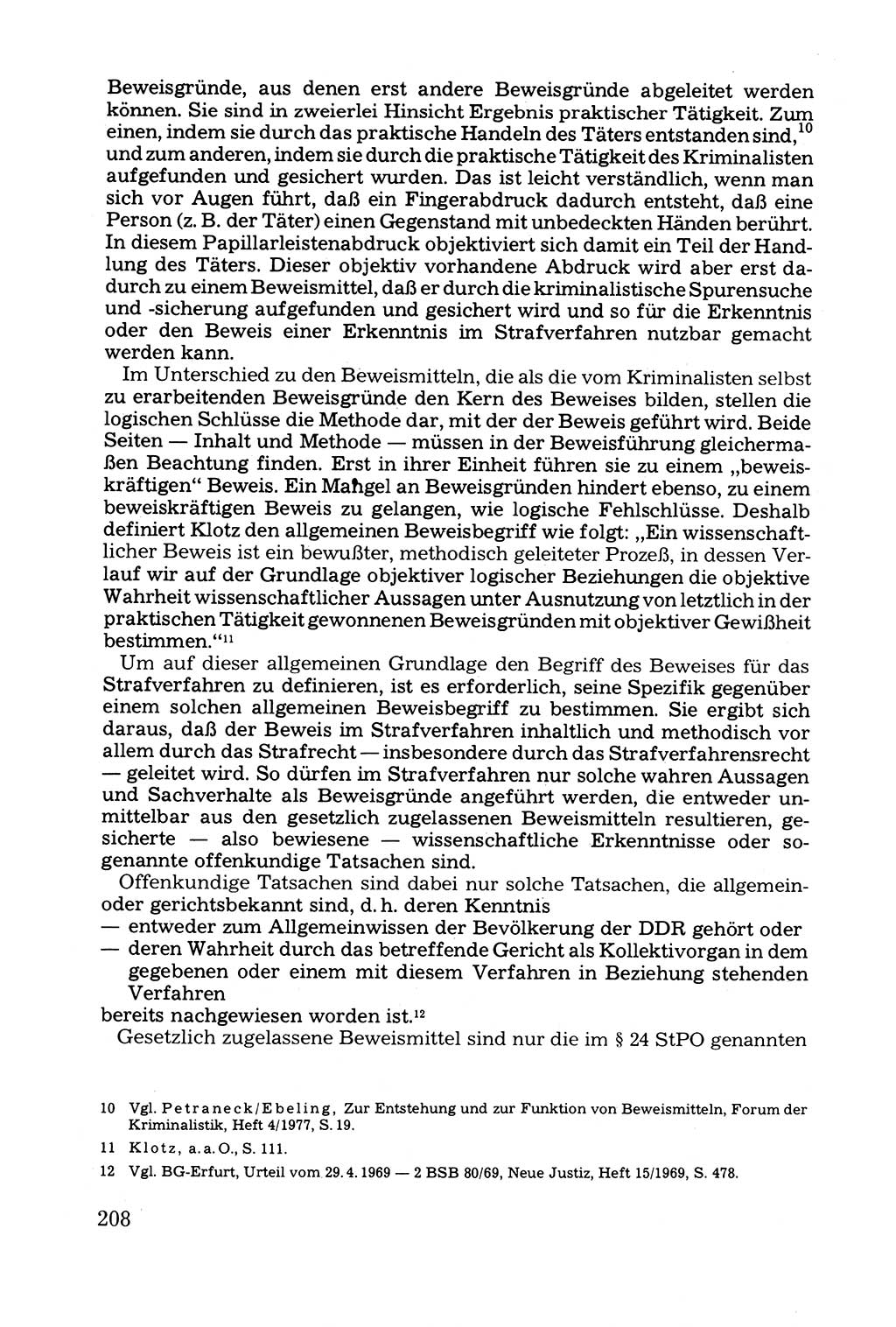 Grundfragen der Beweisführung im Ermittlungsverfahren [Deutsche Demokratische Republik (DDR)] 1980, Seite 208 (Bws.-Fhrg. EV DDR 1980, S. 208)