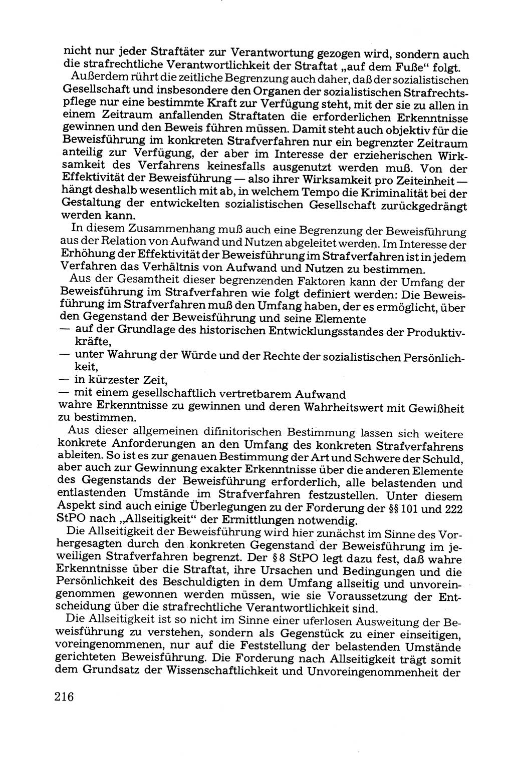 Grundfragen der Beweisführung im Ermittlungsverfahren [Deutsche Demokratische Republik (DDR)] 1980, Seite 216 (Bws.-Fhrg. EV DDR 1980, S. 216)