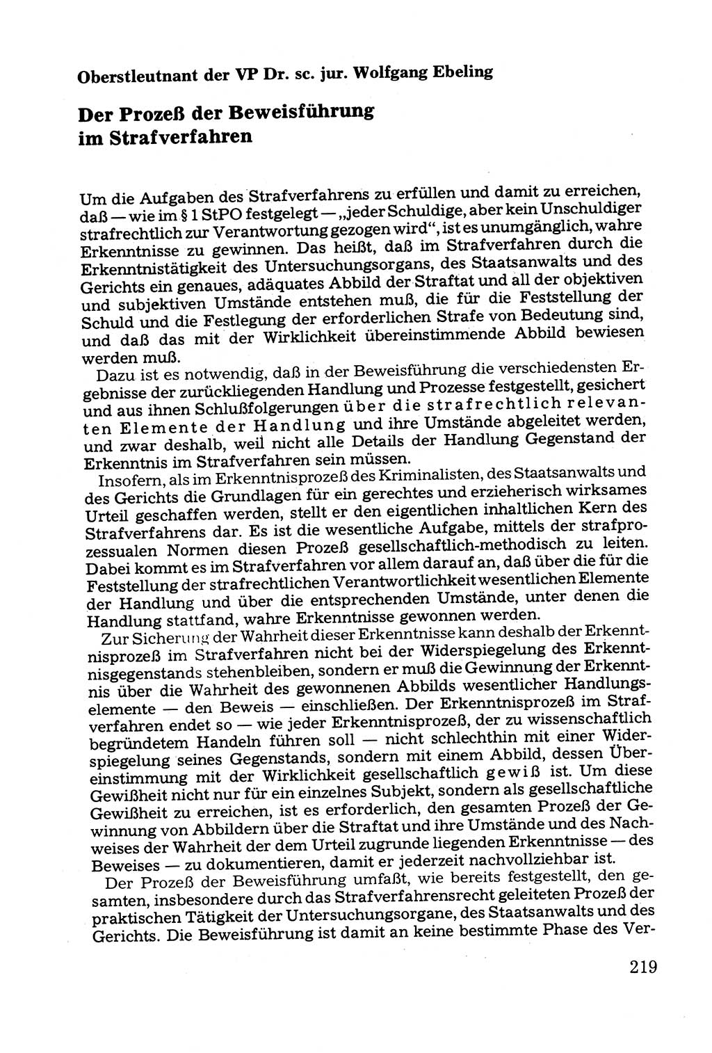 Grundfragen der Beweisführung im Ermittlungsverfahren [Deutsche Demokratische Republik (DDR)] 1980, Seite 219 (Bws.-Fhrg. EV DDR 1980, S. 219)