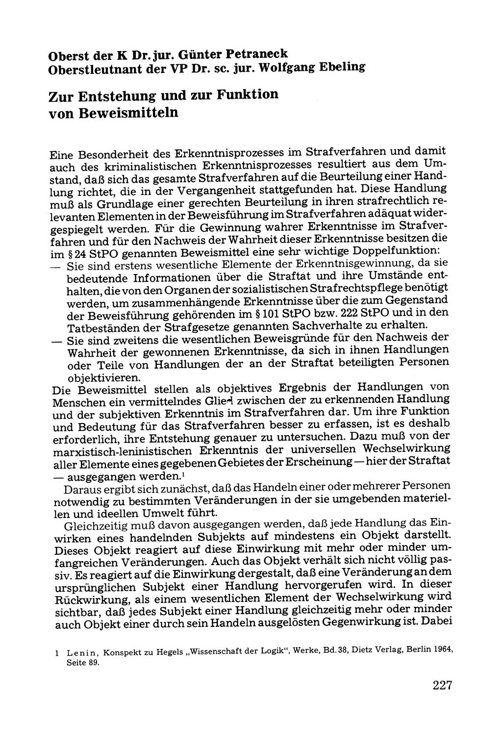 Grundfragen der Beweisführung im Ermittlungsverfahren [Deutsche Demokratische Republik (DDR)] 1980, Seite 227 (Bws.-Fhrg. EV DDR 1980, S. 227)