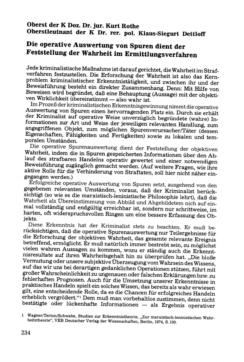 Grundfragen der Beweisführung im Ermittlungsverfahren [Deutsche Demokratische Republik (DDR)] 1980, Seite 234 (Bws.-Fhrg. EV DDR 1980, S. 234)