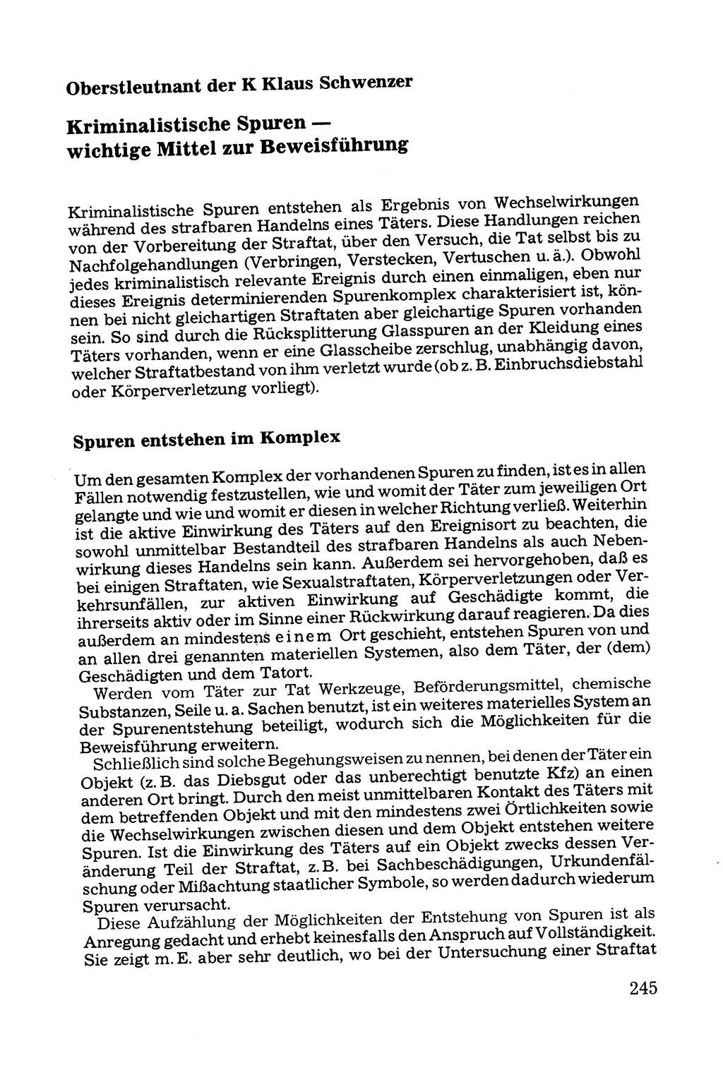 Grundfragen der Beweisführung im Ermittlungsverfahren [Deutsche Demokratische Republik (DDR)] 1980, Seite 245 (Bws.-Fhrg. EV DDR 1980, S. 245)