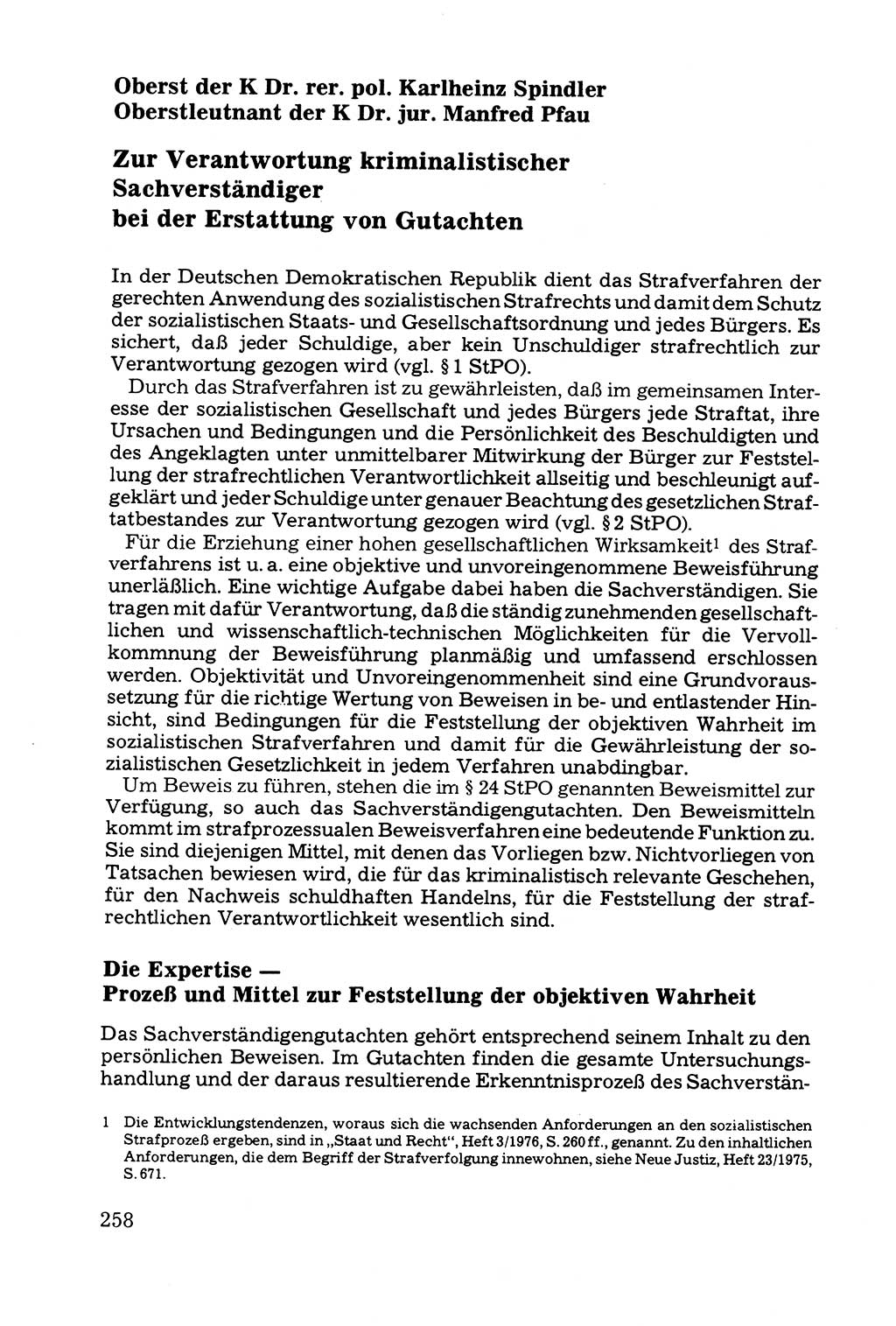 Grundfragen der Beweisführung im Ermittlungsverfahren [Deutsche Demokratische Republik (DDR)] 1980, Seite 258 (Bws.-Fhrg. EV DDR 1980, S. 258)