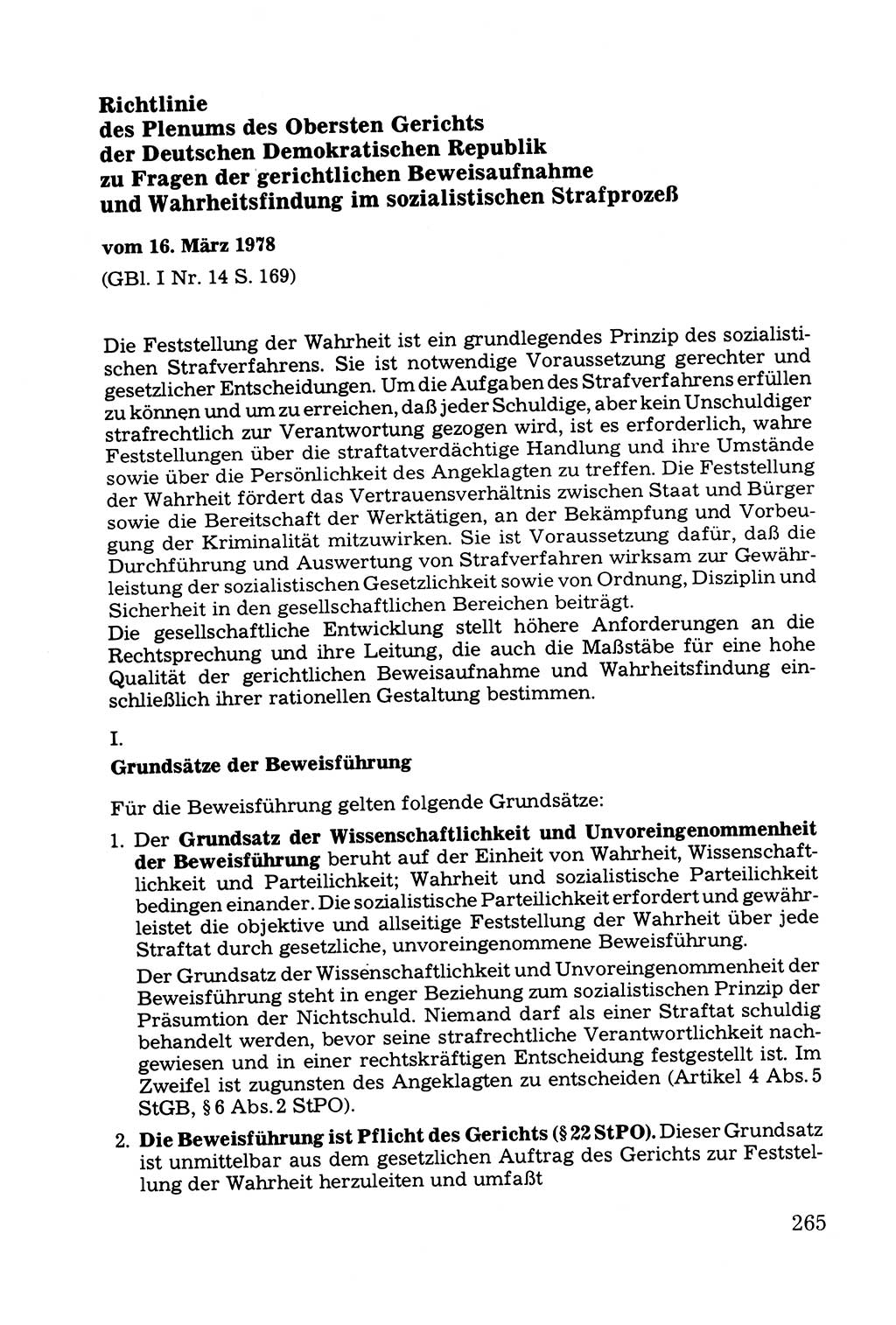 Grundfragen der Beweisführung im Ermittlungsverfahren [Deutsche Demokratische Republik (DDR)] 1980, Seite 265 (Bws.-Fhrg. EV DDR 1980, S. 265)