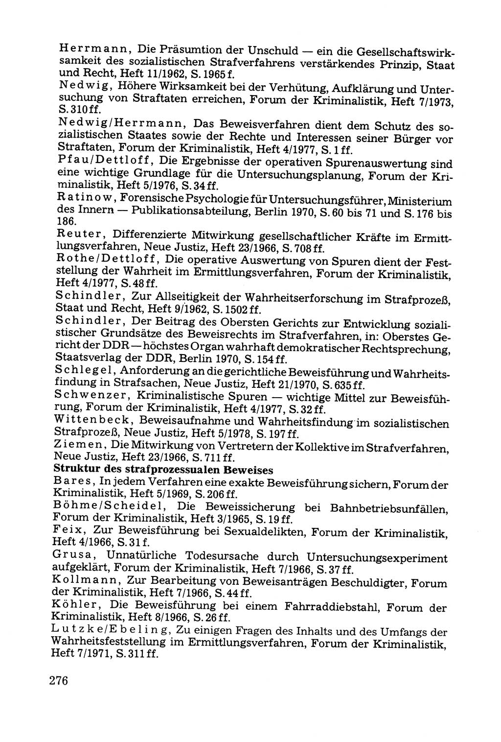 Grundfragen der Beweisführung im Ermittlungsverfahren [Deutsche Demokratische Republik (DDR)] 1980, Seite 276 (Bws.-Fhrg. EV DDR 1980, S. 276)