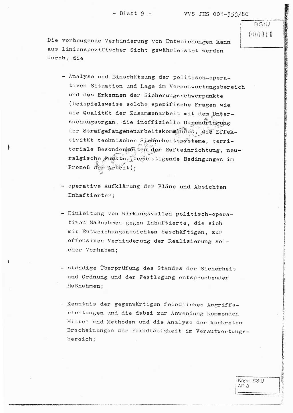 Diplomarbeit Hauptmann Joachim Klaumünzner (Abt. ⅩⅣ), Ministerium für Staatssicherheit (MfS) [Deutsche Demokratische Republik (DDR)], Juristische Hochschule (JHS), Vertrauliche Verschlußsache (VVS) o001-353/80, Potsdam 1980, Blatt 9 (Dipl.-Arb. MfS DDR JHS VVS o001-353/80 1980, Bl. 9)