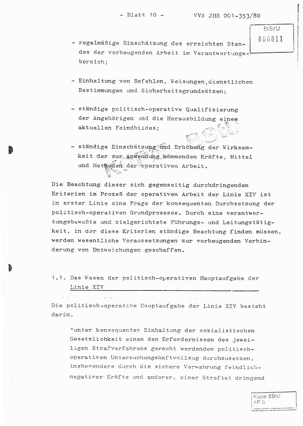 Diplomarbeit Hauptmann Joachim Klaumünzner (Abt. ⅩⅣ), Ministerium für Staatssicherheit (MfS) [Deutsche Demokratische Republik (DDR)], Juristische Hochschule (JHS), Vertrauliche Verschlußsache (VVS) o001-353/80, Potsdam 1980, Blatt 10 (Dipl.-Arb. MfS DDR JHS VVS o001-353/80 1980, Bl. 10)