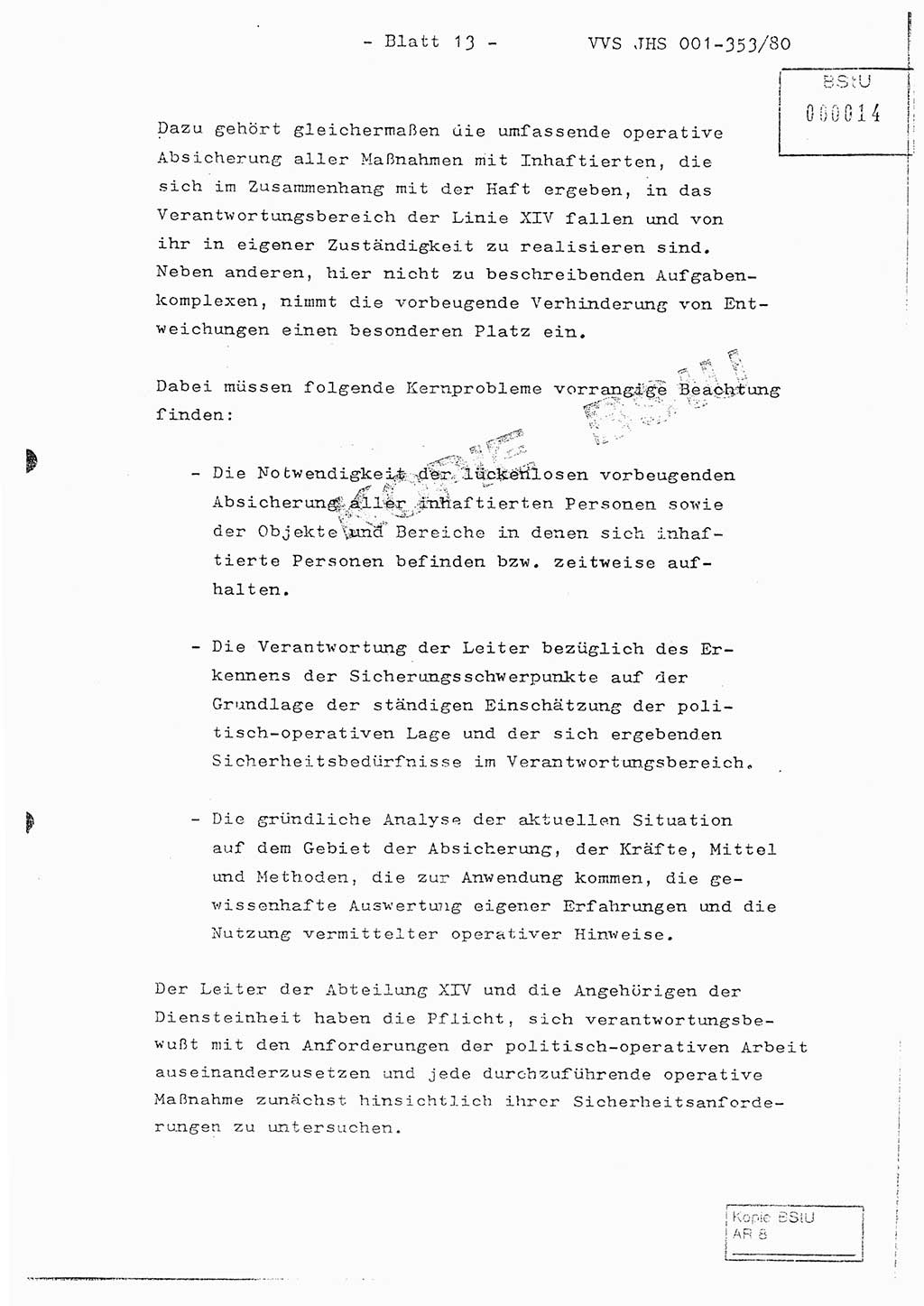 Diplomarbeit Hauptmann Joachim Klaumünzner (Abt. ⅩⅣ), Ministerium für Staatssicherheit (MfS) [Deutsche Demokratische Republik (DDR)], Juristische Hochschule (JHS), Vertrauliche Verschlußsache (VVS) o001-353/80, Potsdam 1980, Blatt 13 (Dipl.-Arb. MfS DDR JHS VVS o001-353/80 1980, Bl. 13)