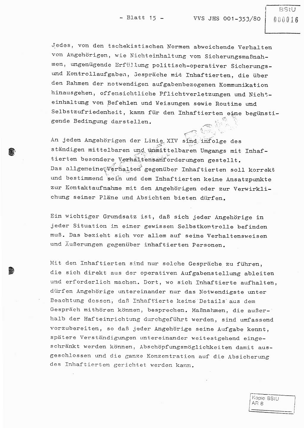 Diplomarbeit Hauptmann Joachim Klaumünzner (Abt. ⅩⅣ), Ministerium für Staatssicherheit (MfS) [Deutsche Demokratische Republik (DDR)], Juristische Hochschule (JHS), Vertrauliche Verschlußsache (VVS) o001-353/80, Potsdam 1980, Blatt 15 (Dipl.-Arb. MfS DDR JHS VVS o001-353/80 1980, Bl. 15)