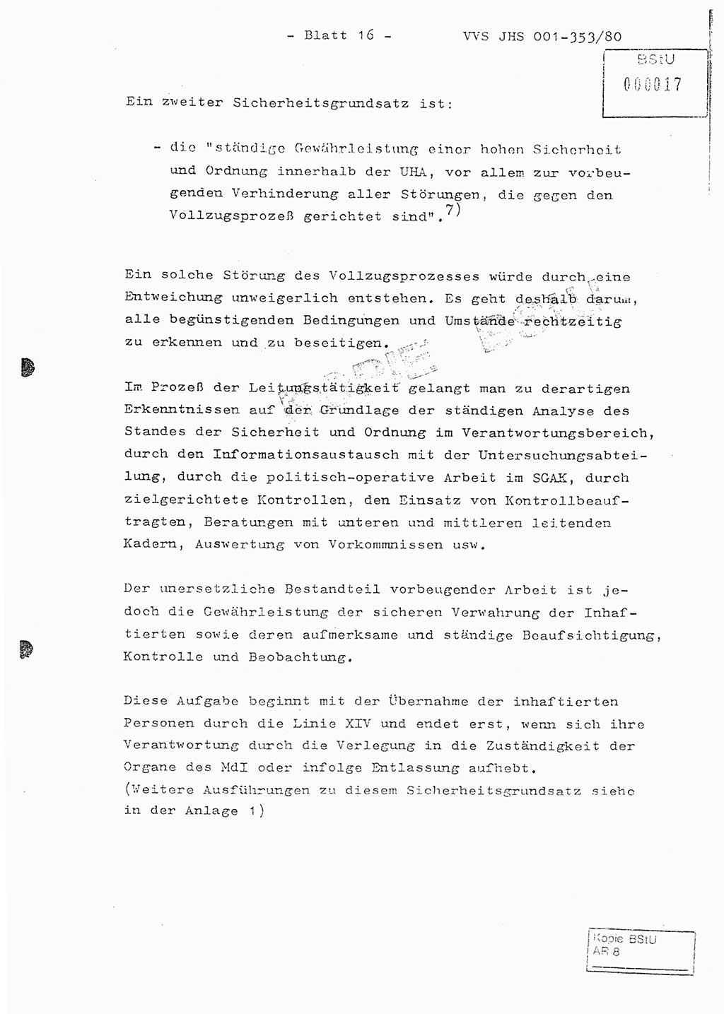 Diplomarbeit Hauptmann Joachim Klaumünzner (Abt. ⅩⅣ), Ministerium für Staatssicherheit (MfS) [Deutsche Demokratische Republik (DDR)], Juristische Hochschule (JHS), Vertrauliche Verschlußsache (VVS) o001-353/80, Potsdam 1980, Blatt 16 (Dipl.-Arb. MfS DDR JHS VVS o001-353/80 1980, Bl. 16)