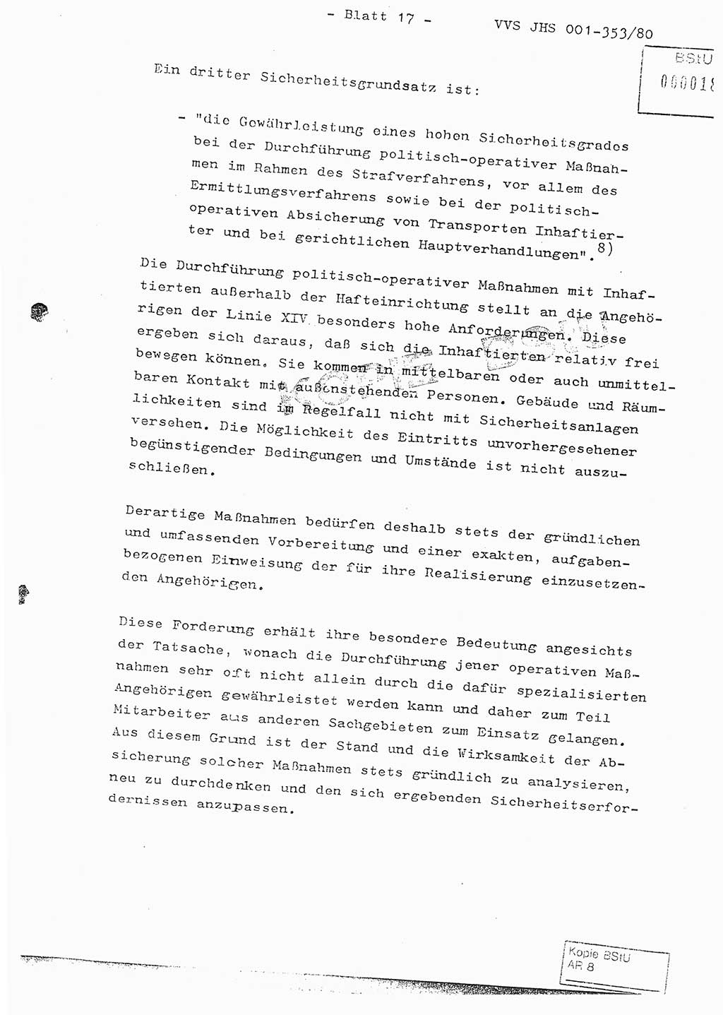 Diplomarbeit Hauptmann Joachim Klaumünzner (Abt. ⅩⅣ), Ministerium für Staatssicherheit (MfS) [Deutsche Demokratische Republik (DDR)], Juristische Hochschule (JHS), Vertrauliche Verschlußsache (VVS) o001-353/80, Potsdam 1980, Blatt 17 (Dipl.-Arb. MfS DDR JHS VVS o001-353/80 1980, Bl. 17)