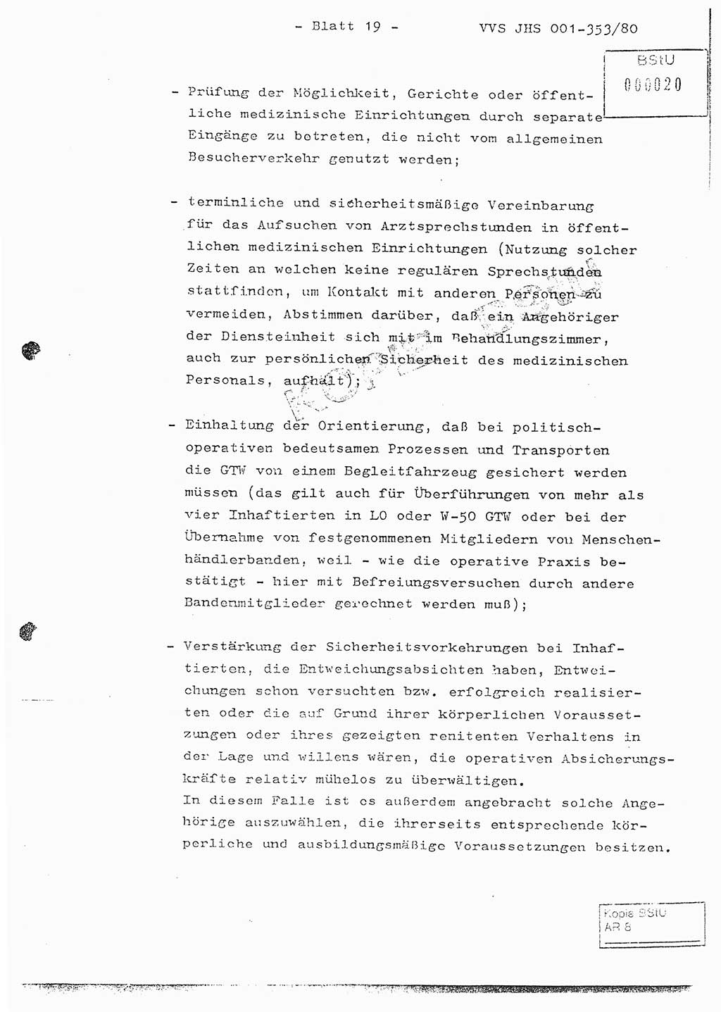 Diplomarbeit Hauptmann Joachim Klaumünzner (Abt. ⅩⅣ), Ministerium für Staatssicherheit (MfS) [Deutsche Demokratische Republik (DDR)], Juristische Hochschule (JHS), Vertrauliche Verschlußsache (VVS) o001-353/80, Potsdam 1980, Blatt 19 (Dipl.-Arb. MfS DDR JHS VVS o001-353/80 1980, Bl. 19)