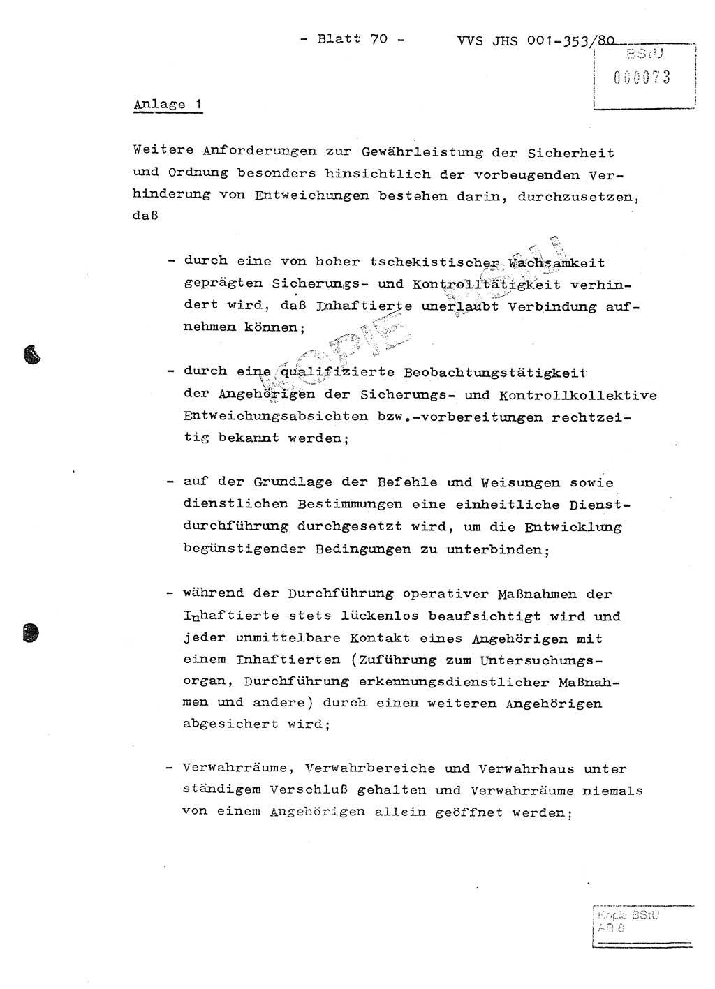 Diplomarbeit Hauptmann Joachim Klaumünzner (Abt. ⅩⅣ), Ministerium für Staatssicherheit (MfS) [Deutsche Demokratische Republik (DDR)], Juristische Hochschule (JHS), Vertrauliche Verschlußsache (VVS) o001-353/80, Potsdam 1980, Blatt 70 (Dipl.-Arb. MfS DDR JHS VVS o001-353/80 1980, Bl. 70)