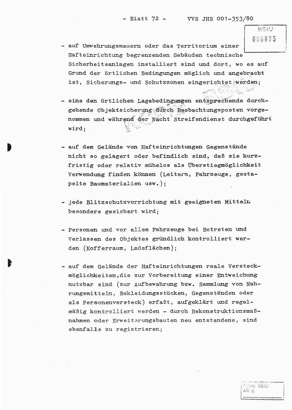 Diplomarbeit Hauptmann Joachim Klaumünzner (Abt. ⅩⅣ), Ministerium für Staatssicherheit (MfS) [Deutsche Demokratische Republik (DDR)], Juristische Hochschule (JHS), Vertrauliche Verschlußsache (VVS) o001-353/80, Potsdam 1980, Blatt 72 (Dipl.-Arb. MfS DDR JHS VVS o001-353/80 1980, Bl. 72)