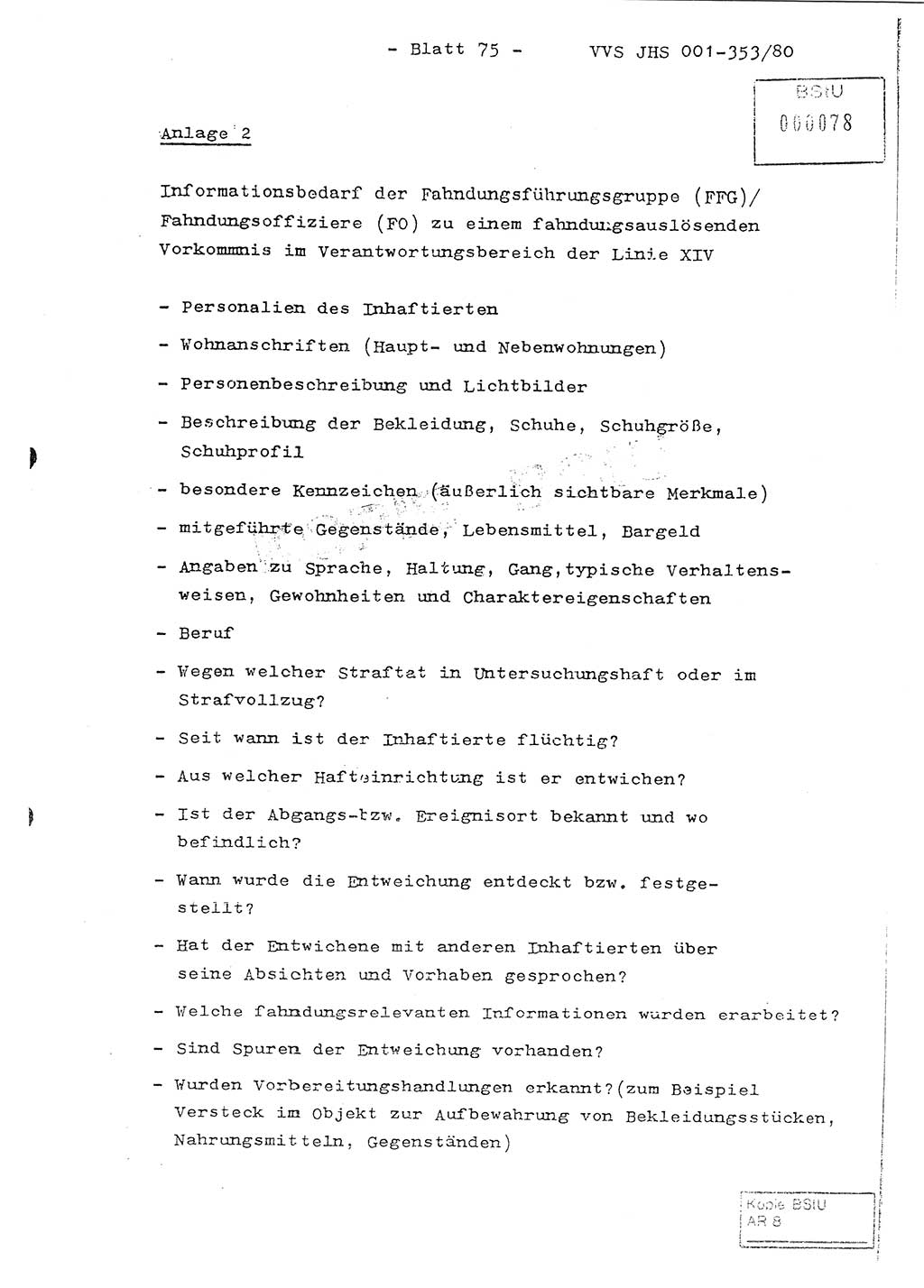 Diplomarbeit Hauptmann Joachim Klaumünzner (Abt. ⅩⅣ), Ministerium für Staatssicherheit (MfS) [Deutsche Demokratische Republik (DDR)], Juristische Hochschule (JHS), Vertrauliche Verschlußsache (VVS) o001-353/80, Potsdam 1980, Blatt 75 (Dipl.-Arb. MfS DDR JHS VVS o001-353/80 1980, Bl. 75)