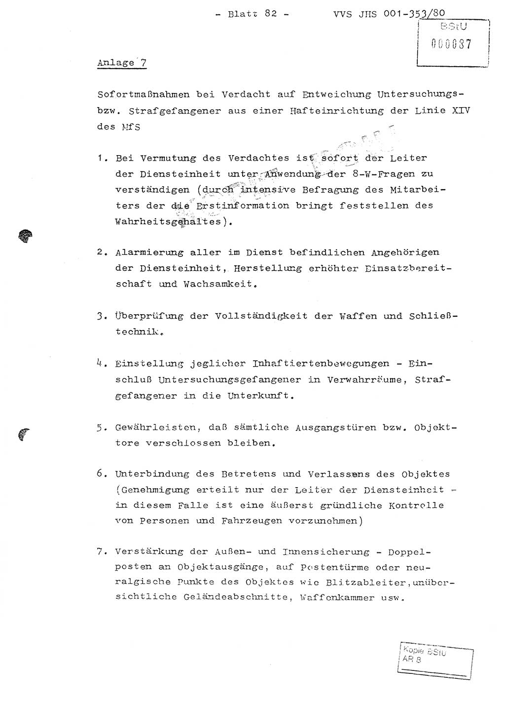 Diplomarbeit Hauptmann Joachim Klaumünzner (Abt. ⅩⅣ), Ministerium für Staatssicherheit (MfS) [Deutsche Demokratische Republik (DDR)], Juristische Hochschule (JHS), Vertrauliche Verschlußsache (VVS) o001-353/80, Potsdam 1980, Blatt 82 (Dipl.-Arb. MfS DDR JHS VVS o001-353/80 1980, Bl. 82)