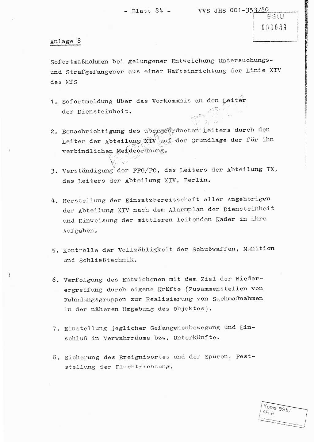 Diplomarbeit Hauptmann Joachim Klaumünzner (Abt. ⅩⅣ), Ministerium für Staatssicherheit (MfS) [Deutsche Demokratische Republik (DDR)], Juristische Hochschule (JHS), Vertrauliche Verschlußsache (VVS) o001-353/80, Potsdam 1980, Blatt 84 (Dipl.-Arb. MfS DDR JHS VVS o001-353/80 1980, Bl. 84)