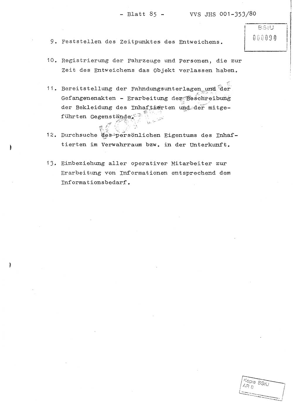 Diplomarbeit Hauptmann Joachim Klaumünzner (Abt. ⅩⅣ), Ministerium für Staatssicherheit (MfS) [Deutsche Demokratische Republik (DDR)], Juristische Hochschule (JHS), Vertrauliche Verschlußsache (VVS) o001-353/80, Potsdam 1980, Blatt 85 (Dipl.-Arb. MfS DDR JHS VVS o001-353/80 1980, Bl. 85)
