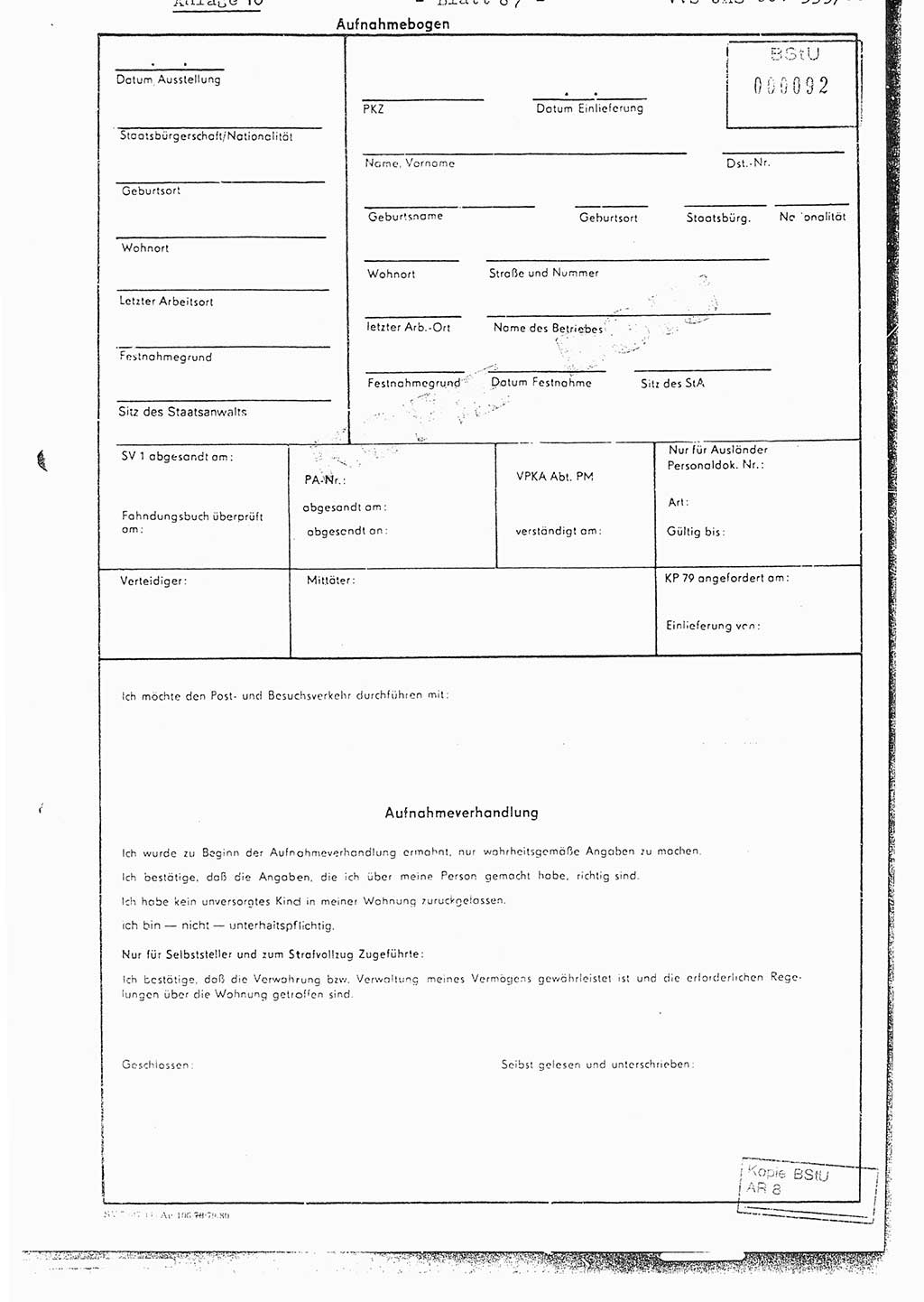 Diplomarbeit Hauptmann Joachim Klaumünzner (Abt. ⅩⅣ), Ministerium für Staatssicherheit (MfS) [Deutsche Demokratische Republik (DDR)], Juristische Hochschule (JHS), Vertrauliche Verschlußsache (VVS) o001-353/80, Potsdam 1980, Blatt 87 (Dipl.-Arb. MfS DDR JHS VVS o001-353/80 1980, Bl. 87)