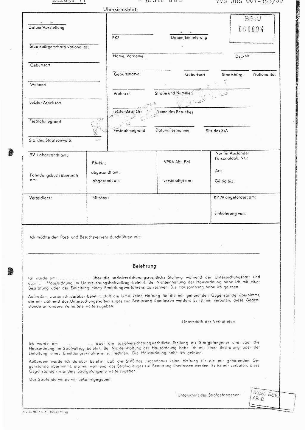 Diplomarbeit Hauptmann Joachim Klaumünzner (Abt. ⅩⅣ), Ministerium für Staatssicherheit (MfS) [Deutsche Demokratische Republik (DDR)], Juristische Hochschule (JHS), Vertrauliche Verschlußsache (VVS) o001-353/80, Potsdam 1980, Blatt 88 (Dipl.-Arb. MfS DDR JHS VVS o001-353/80 1980, Bl. 88)