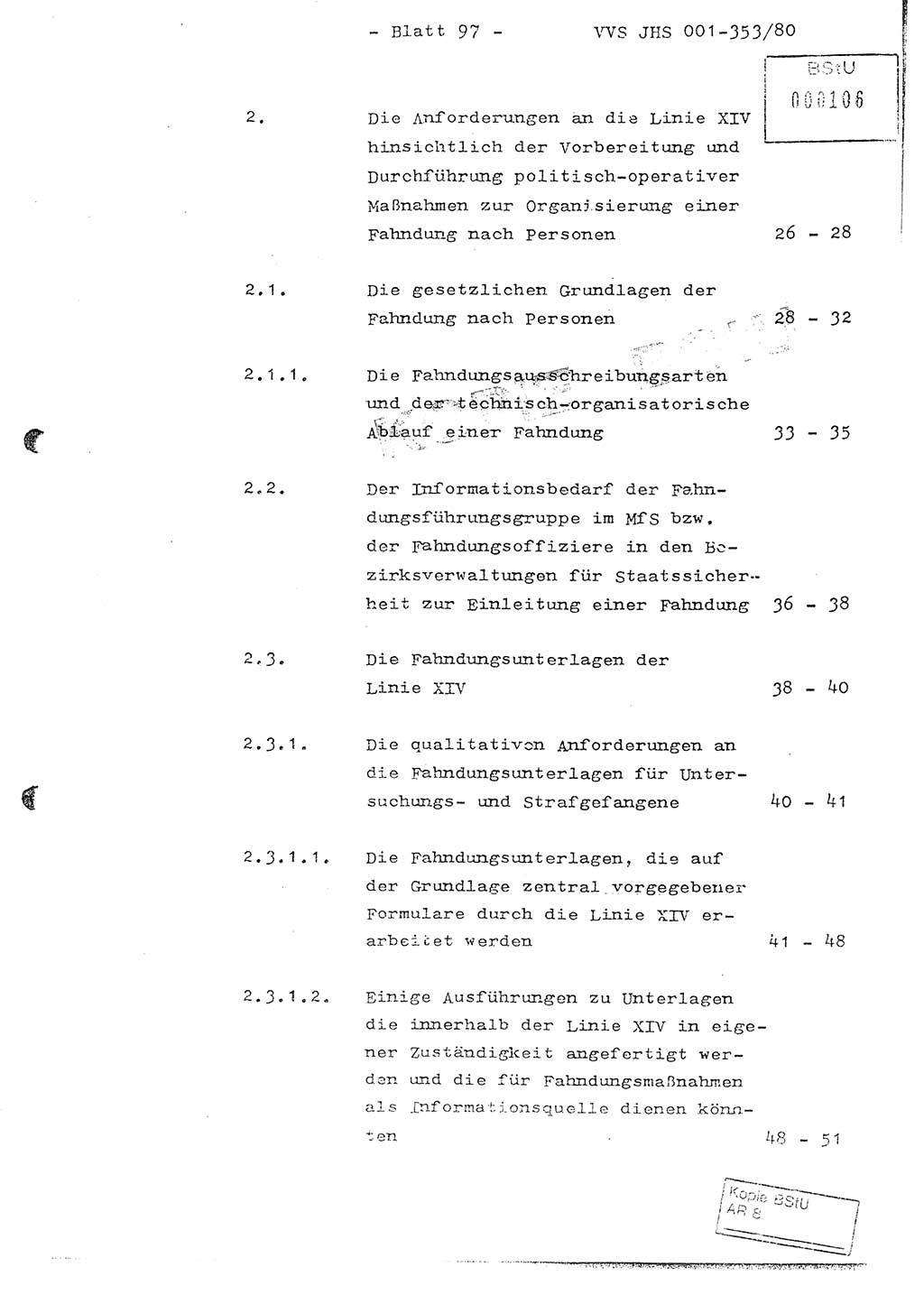 Diplomarbeit Hauptmann Joachim Klaumünzner (Abt. ⅩⅣ), Ministerium für Staatssicherheit (MfS) [Deutsche Demokratische Republik (DDR)], Juristische Hochschule (JHS), Vertrauliche Verschlußsache (VVS) o001-353/80, Potsdam 1980, Blatt 97 (Dipl.-Arb. MfS DDR JHS VVS o001-353/80 1980, Bl. 97)