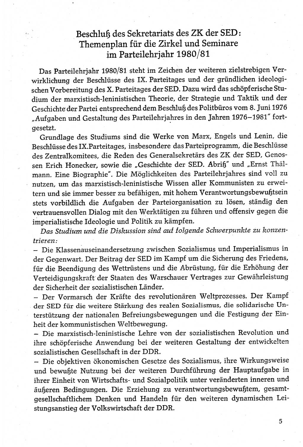 Dokumente der Sozialistischen Einheitspartei Deutschlands (SED) [Deutsche Demokratische Republik (DDR)] 1980-1981, Seite 5 (Dok. SED DDR 1980-1981, S. 5)